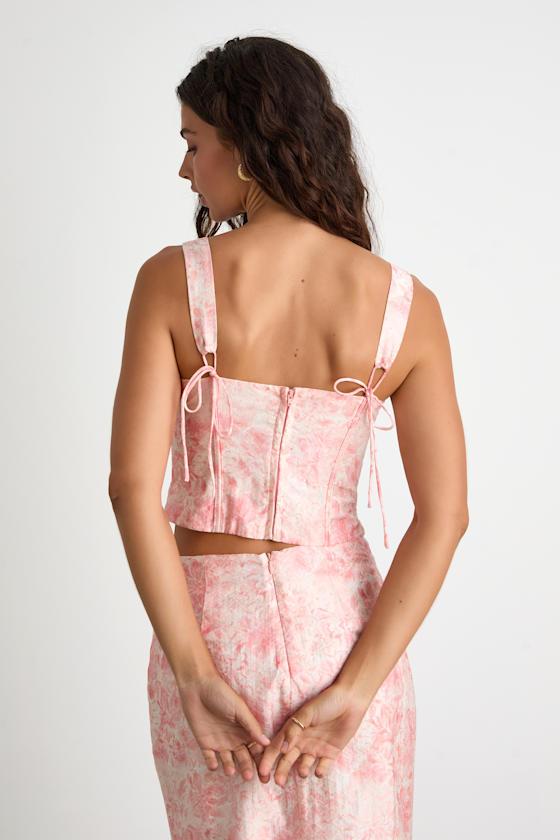 Lynelle Pink Floral Textured Sleeveless Bustier Top Product Image