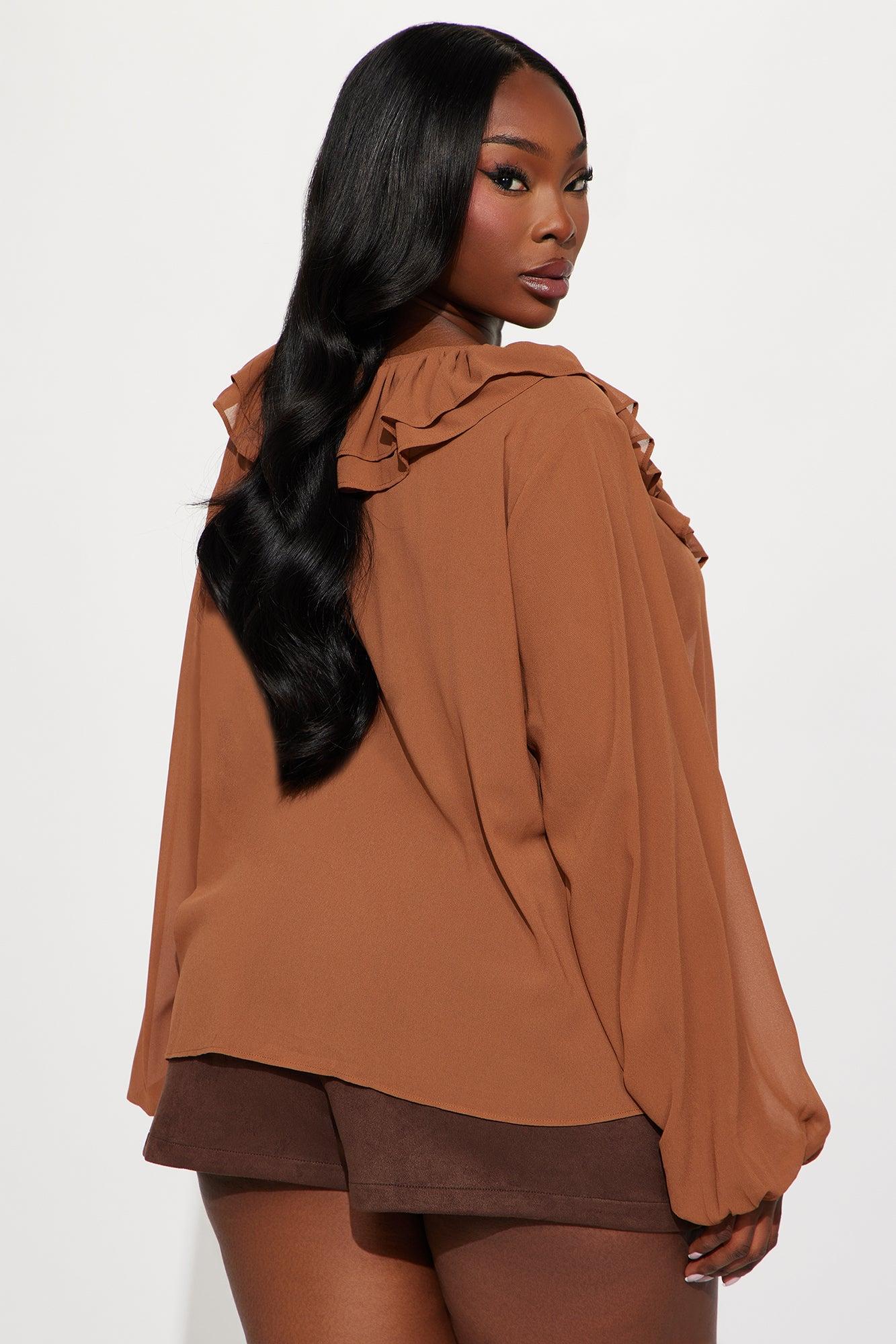 Living For This Ruffle Chiffon Blouse - Mocha Female Product Image