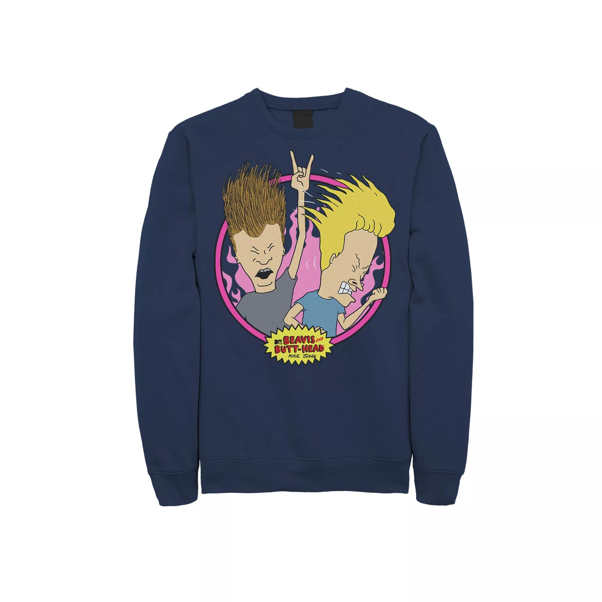 Men's Beavis & Butthead Rock N Roll Circle Portrait Sweatshirt,  Product Image