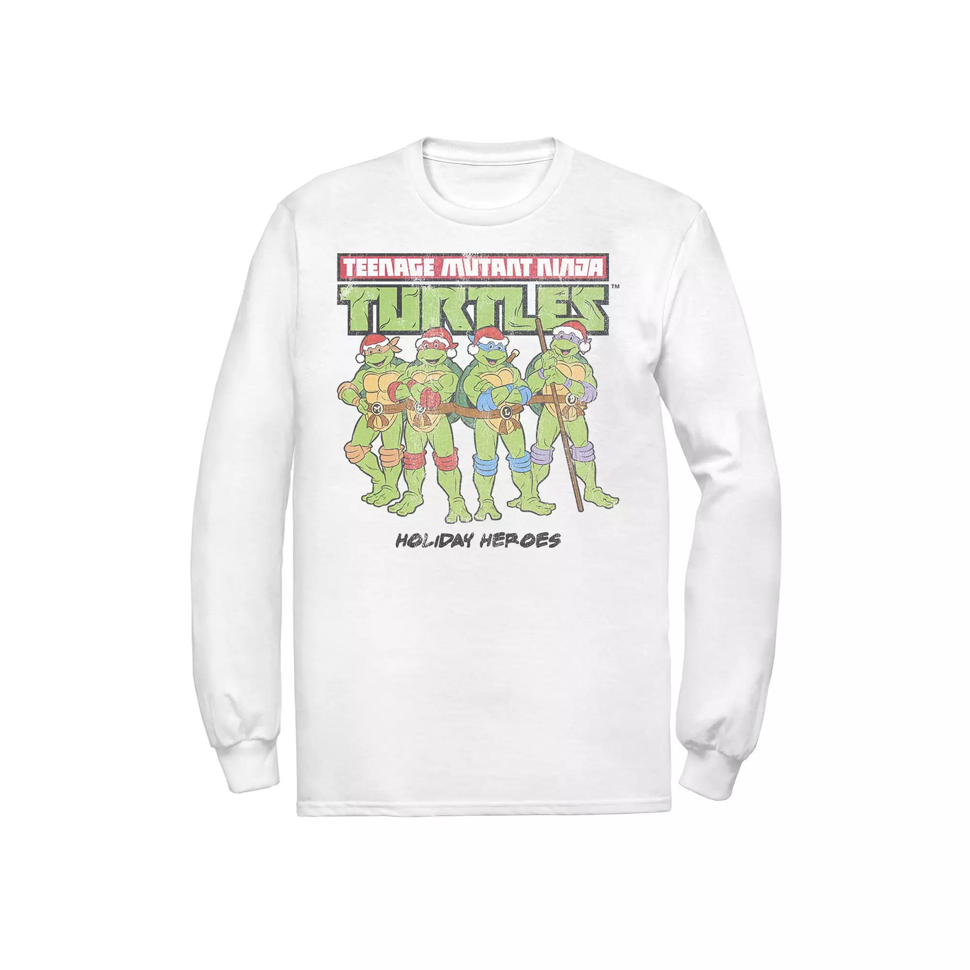 Men's Ninja Turtles Vintage Christmas Santa Hat Group Long Sleeve Tee, Size: XXL, White Product Image