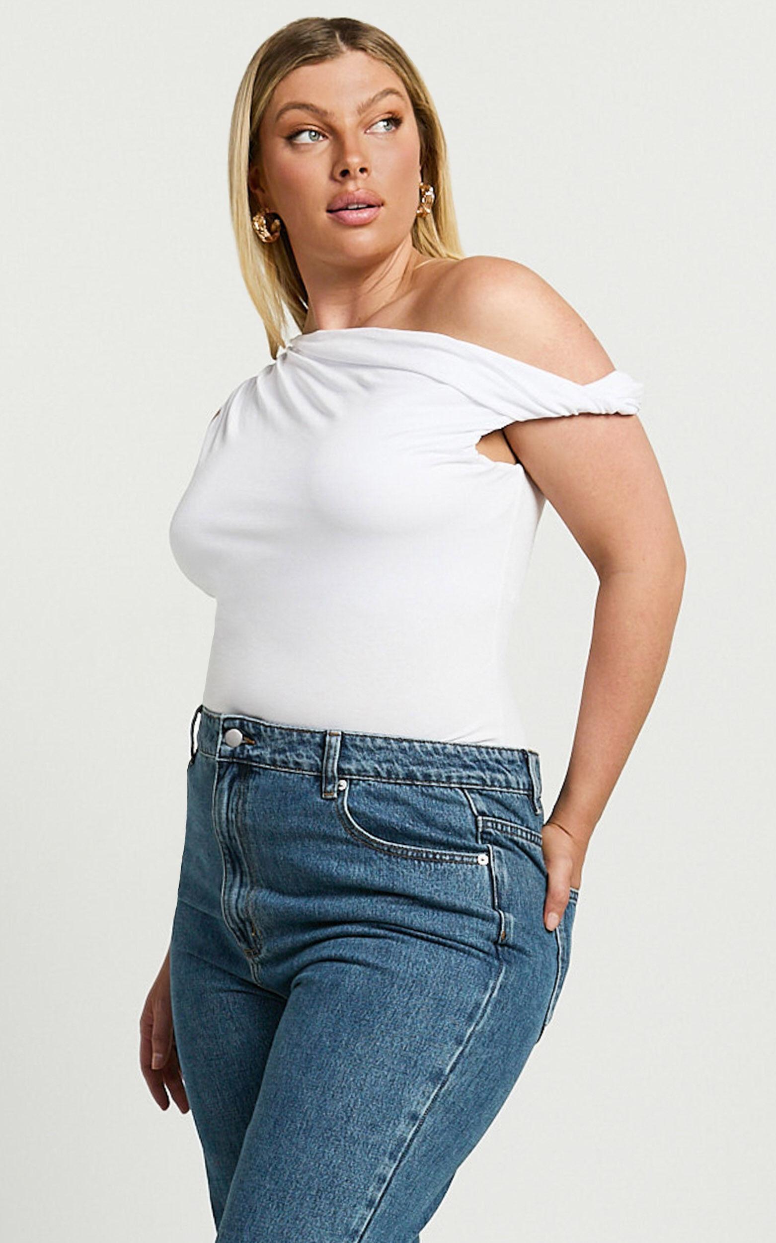 Jialeen Top - Off Shoulder Twist Asymmetrical Sleeve Top in White Product Image