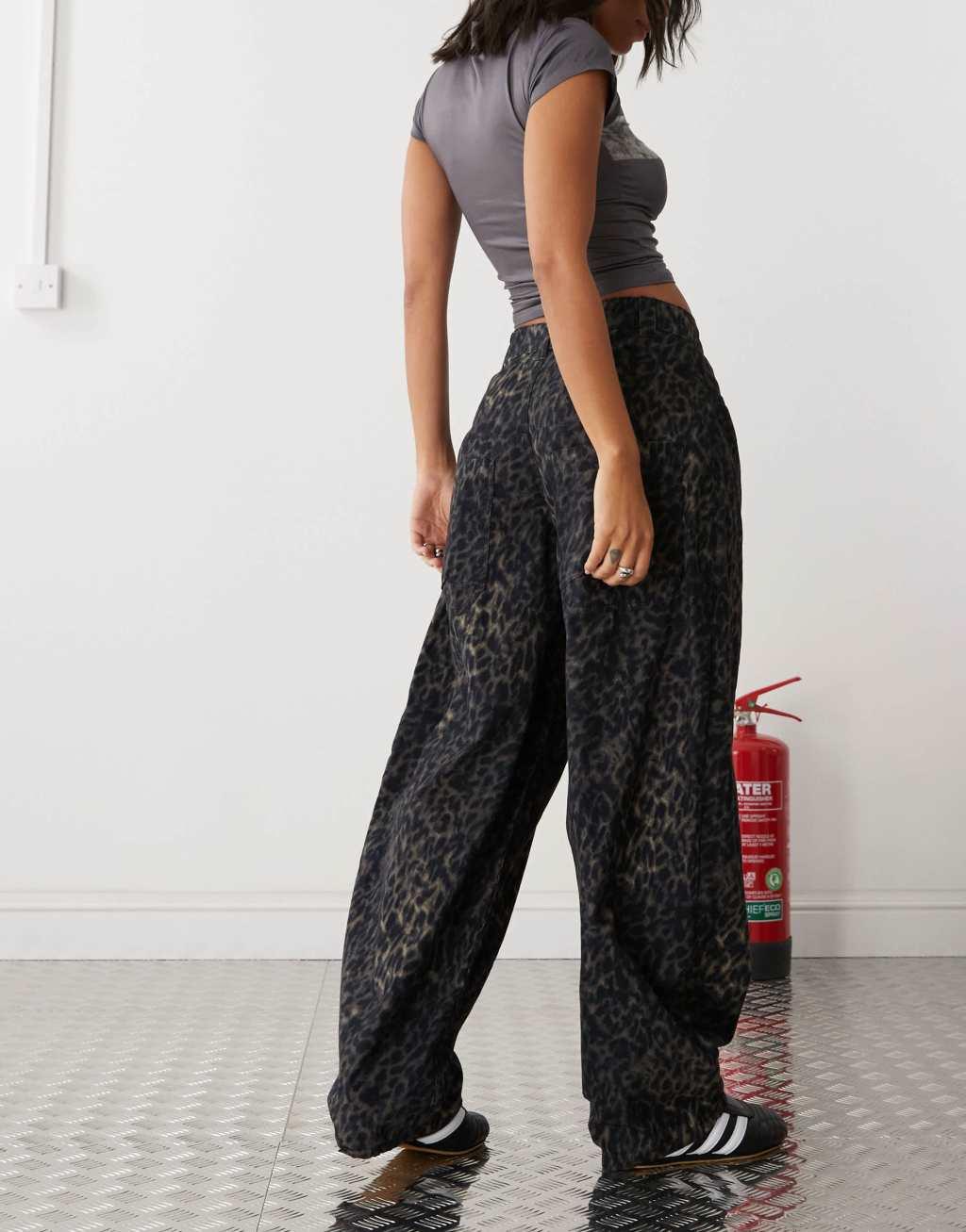 Reclaimed Vintage dark leopard print barrel leg pants Product Image