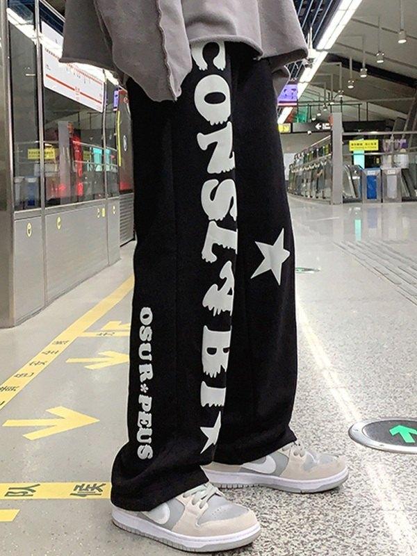 Men's Letter Star Graphic Loose Sweatpants Product Image