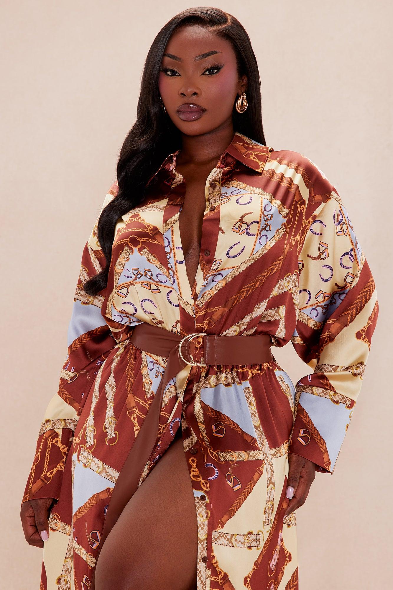 Paula Satin Maxi Dress - Brown/combo Female Product Image