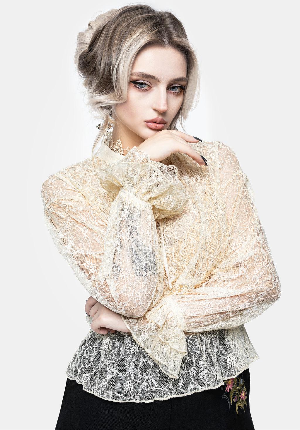 Wither Floral Lace Blouse Top Product Image