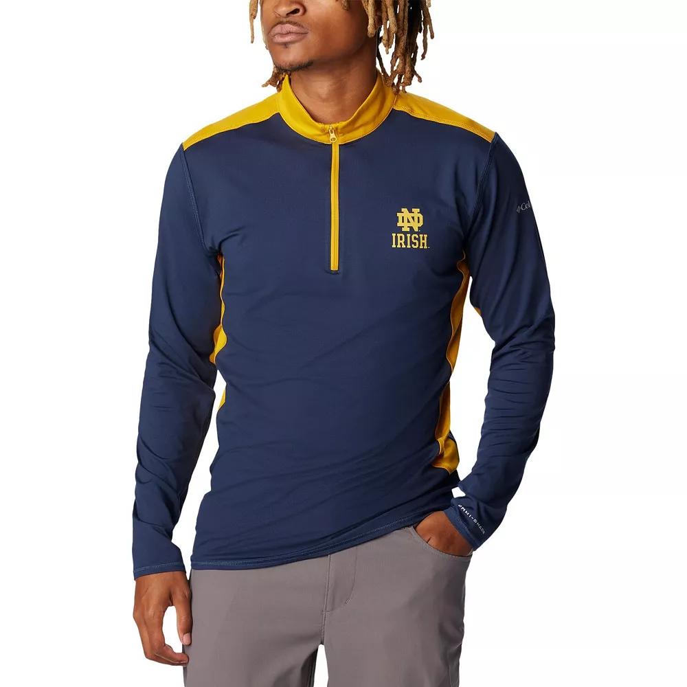 Men's Columbia Navy Notre Dame Fighting Irish Tech Trail™ Omni-Shade Quarter-Zip Top,  Product Image