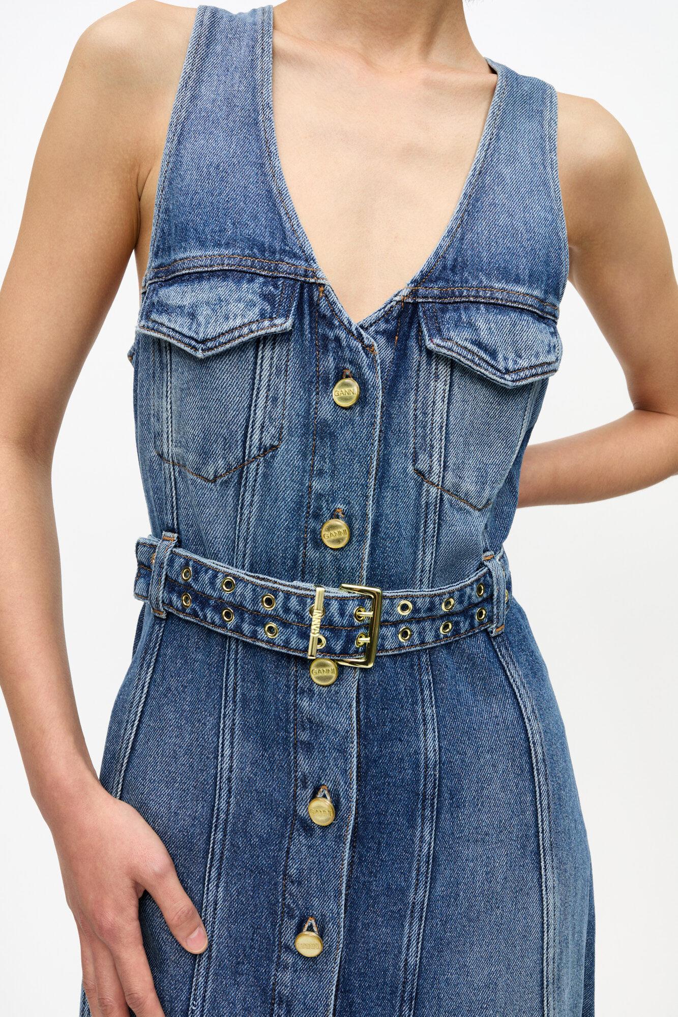 Blue Belted Midi Dress Product Image