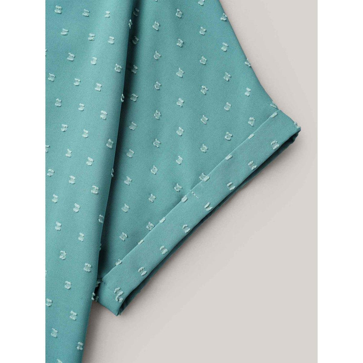 Plus Size Teal Back-Button Textured V-Neck Shirt Women Timeless Short sleeve V-neck Elegant Blouses BloomChic 28/5X Product Image