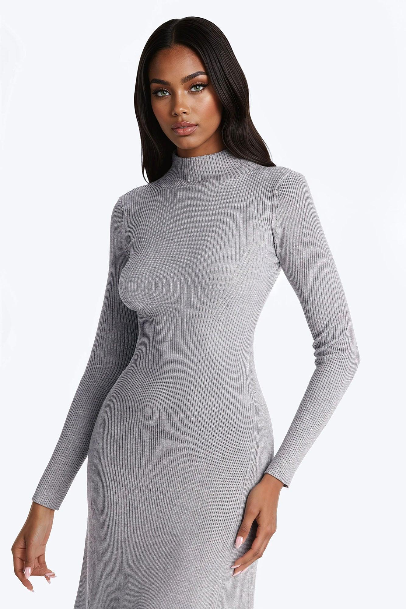 Sirena Long Sleeve Sweater Midi Dress - Heather Grey Female Product Image