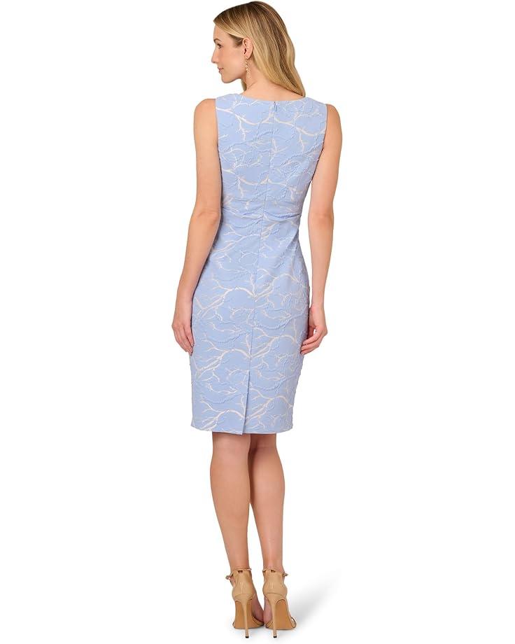 Stretch Crepe Side Draped Sheath Dress with Asymmetrical Neckline Product Image