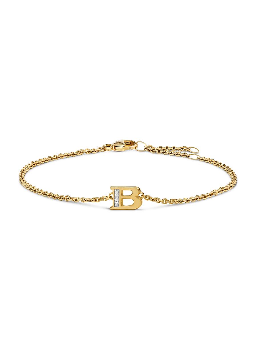 Womens Petite Pav Initial Chain Bracelet in 18K Yellow Gold Product Image