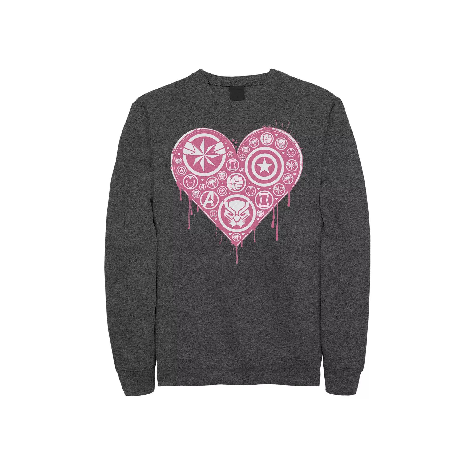 Men's Marvel Group Shot Logo Filled Heart Sweatshirt, Size: XXL, Grey Heather Product Image