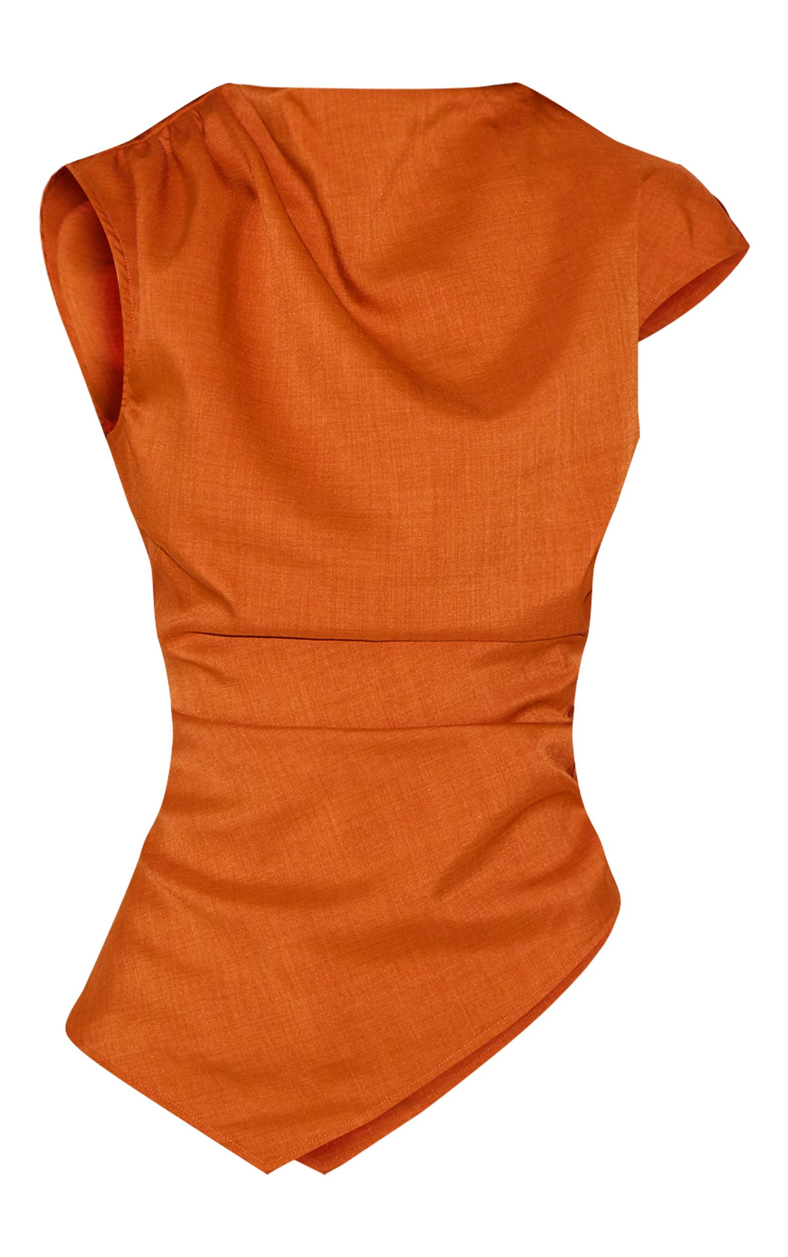  Rust Woven Ruched Asymmetric Long Top Product Image