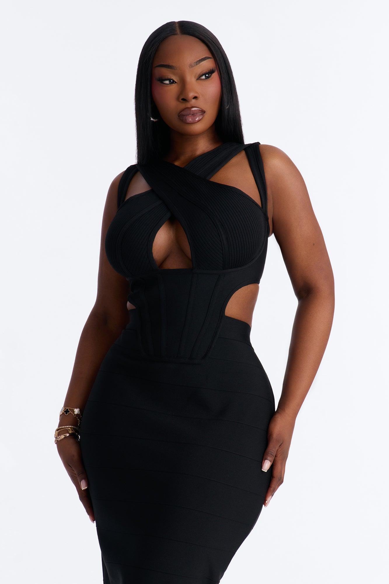 Center Of Attention Cut Out Bandage Midi Dress - Black Female Product Image