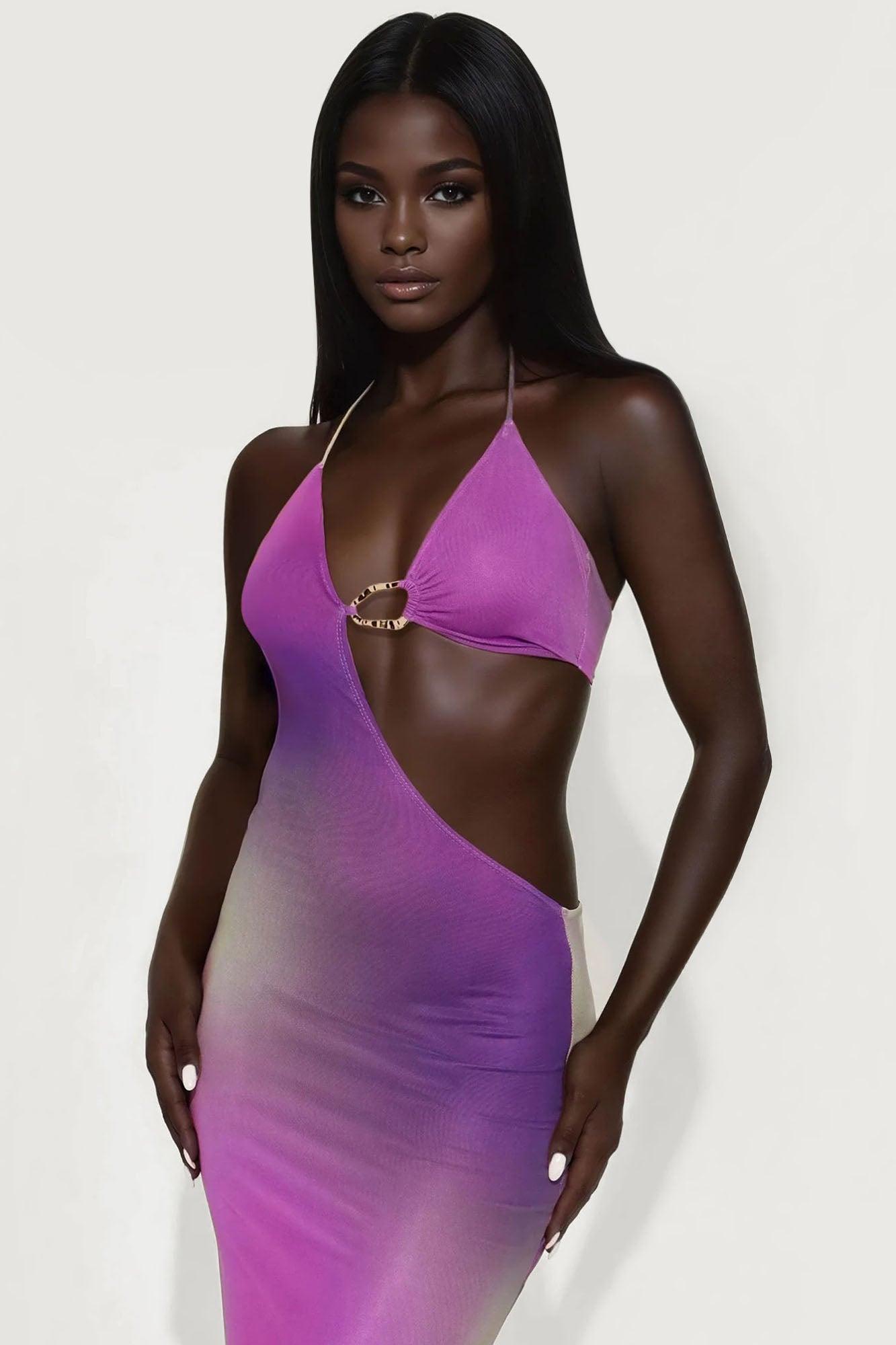 Summer Heat Abstract Mesh Maxi Dress - Purple/combo Female Product Image