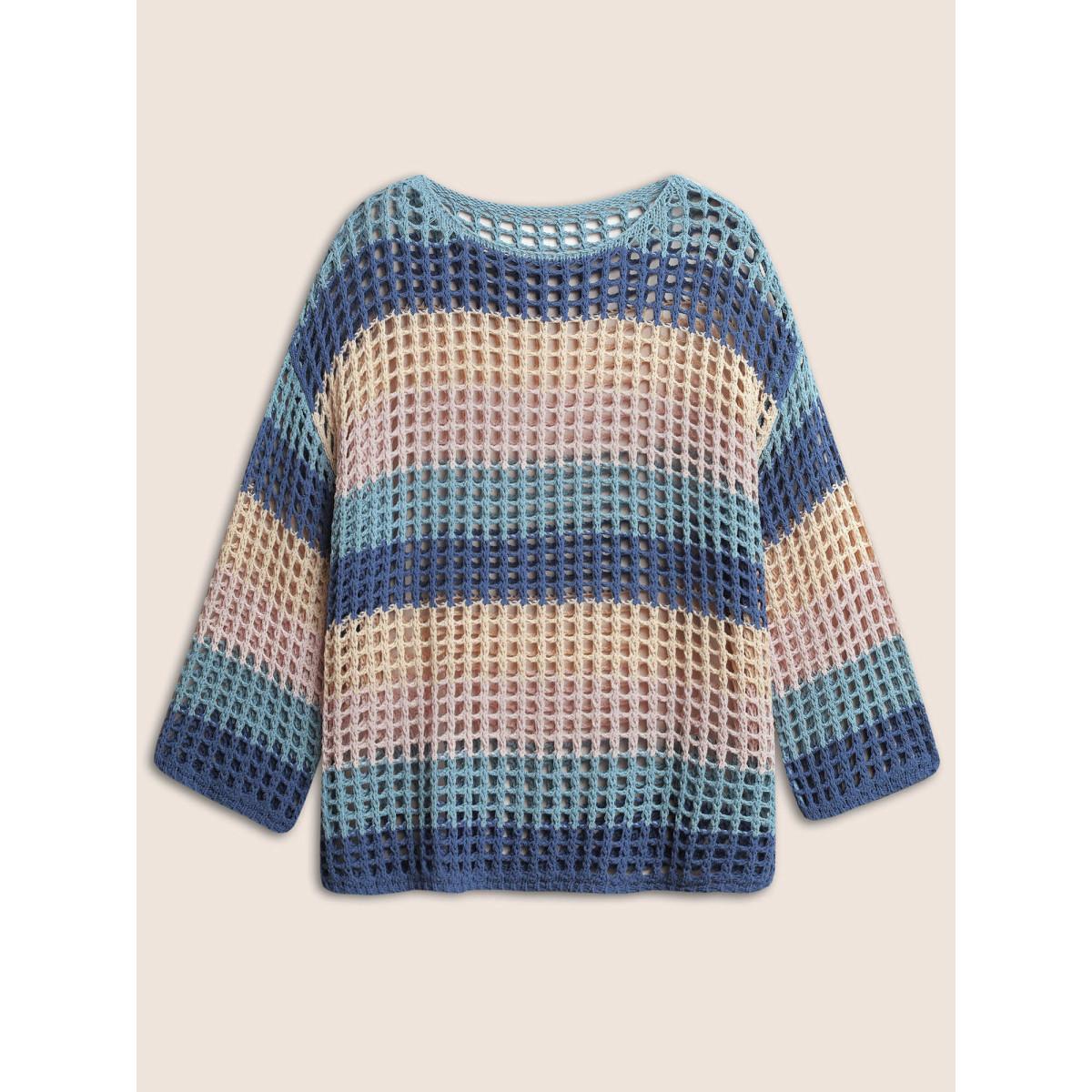 Plus Size Colorblock Contrast Cut Out Mesh Swim Cover Up Women's Swimwear Multicolor Beach Loose See through Curve Swim Cover Ups BloomChic 12/L Product Image