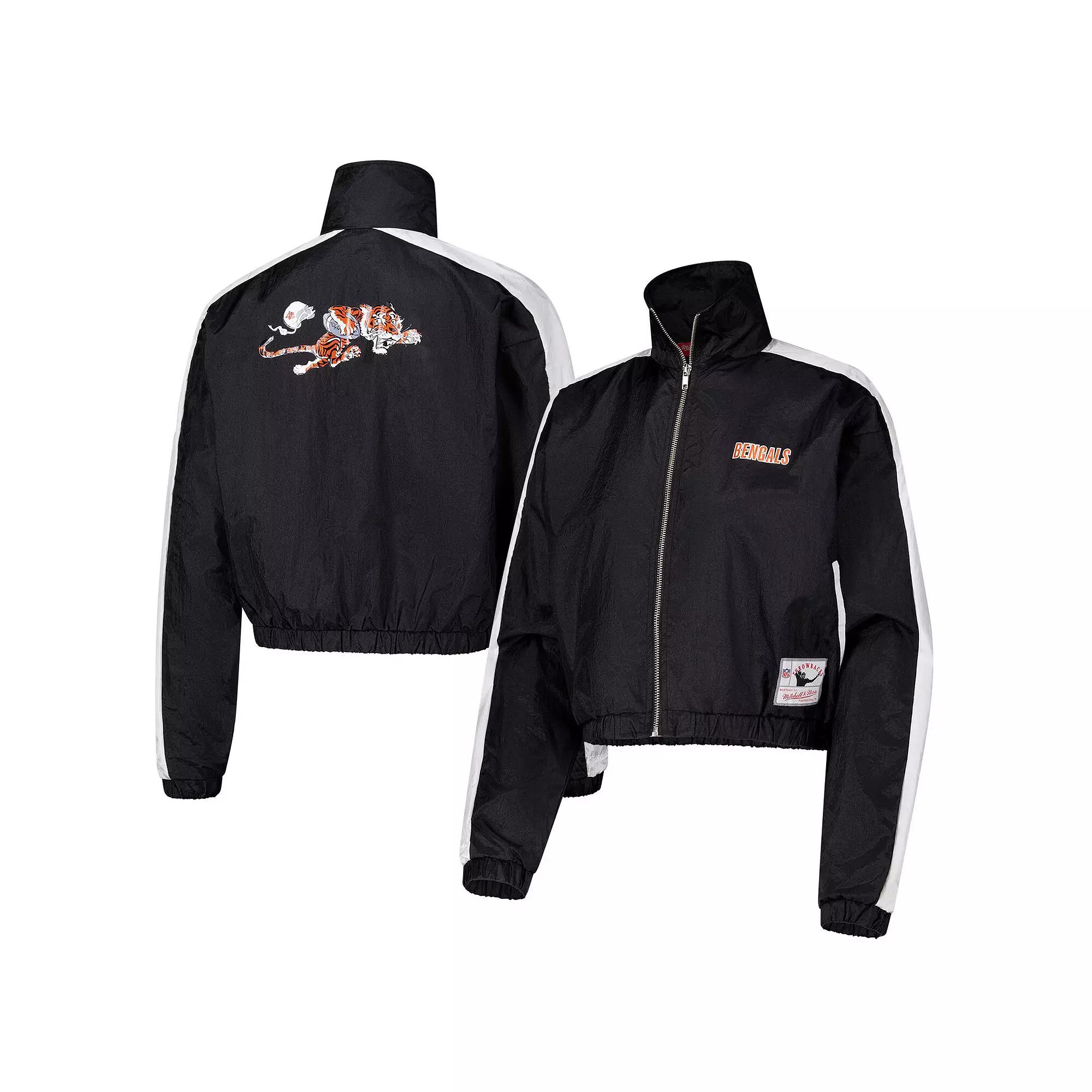 Women's Mitchell & Ness Black Cincinnati Bengals Nylon Cropped Full-Zip Jacket,  Product Image
