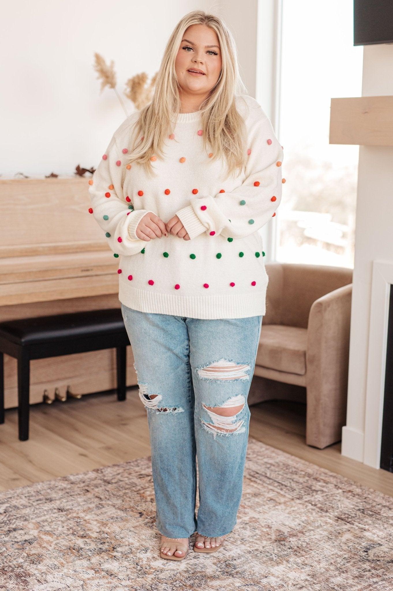 Candy Buttons Pom Detail Sweater (Online Exclusive) Product Image