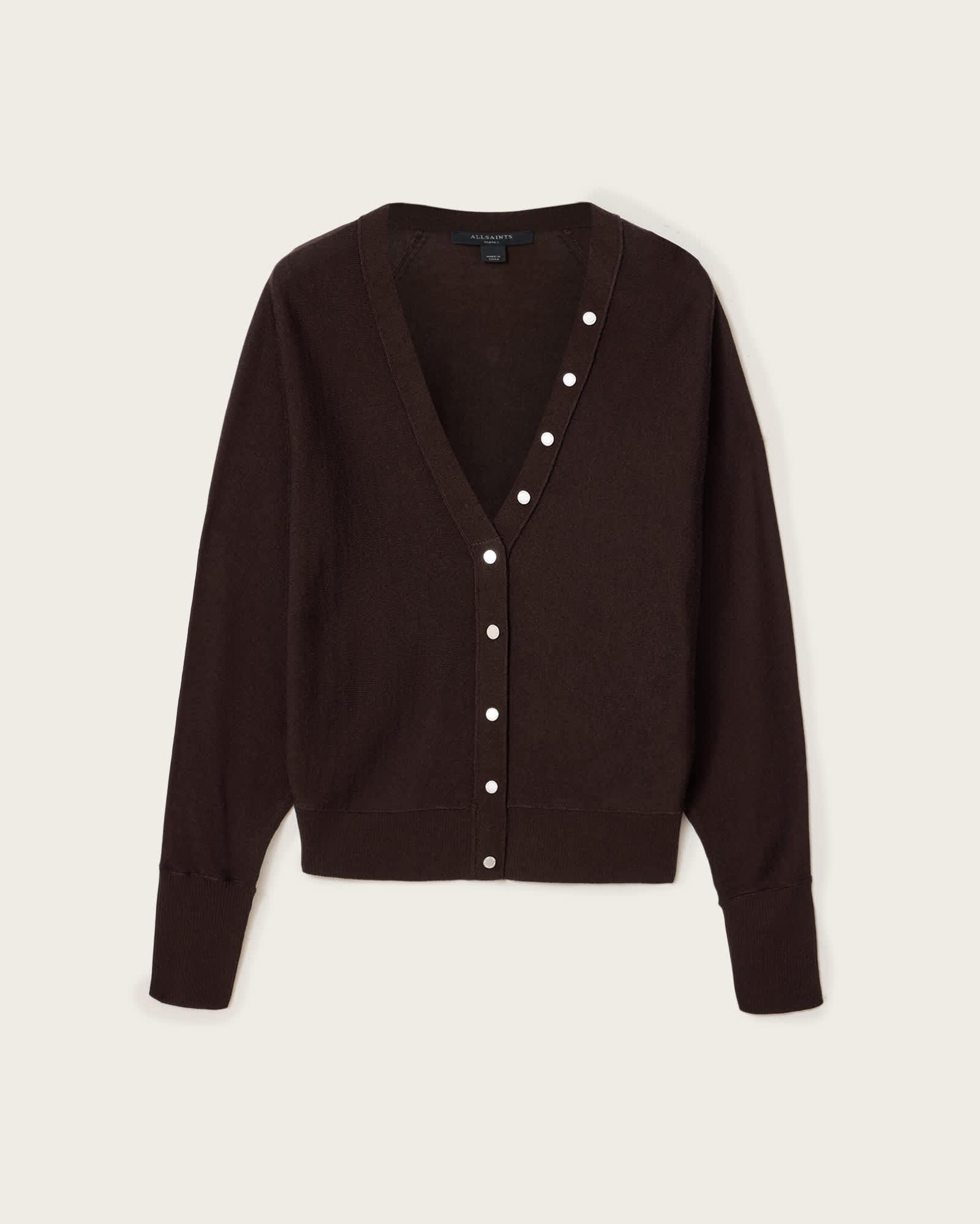 Honor V-neck Merino Cardigan BOTTLE BROWN | ALLSAINTS US Product Image