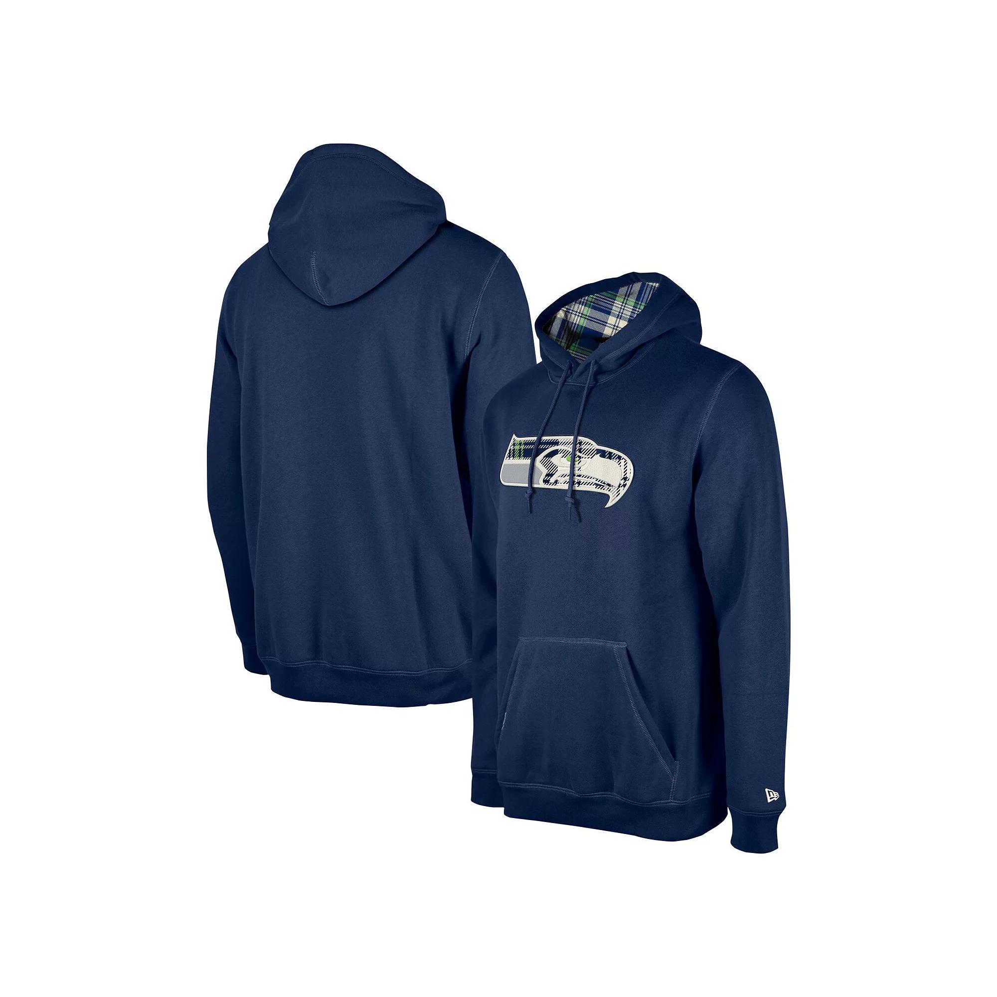 Men's New Era College Navy Seattle Seahawks 3rd Down Plaid Pullover Hoodie,  Product Image