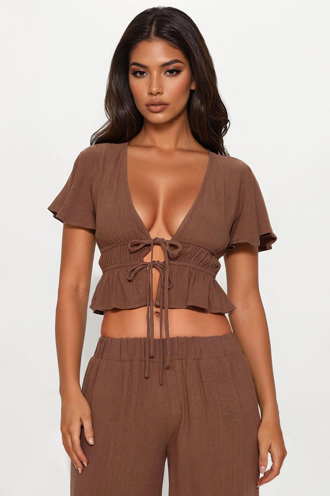 Zaya Linen Pant Set - Chocolate Product Image