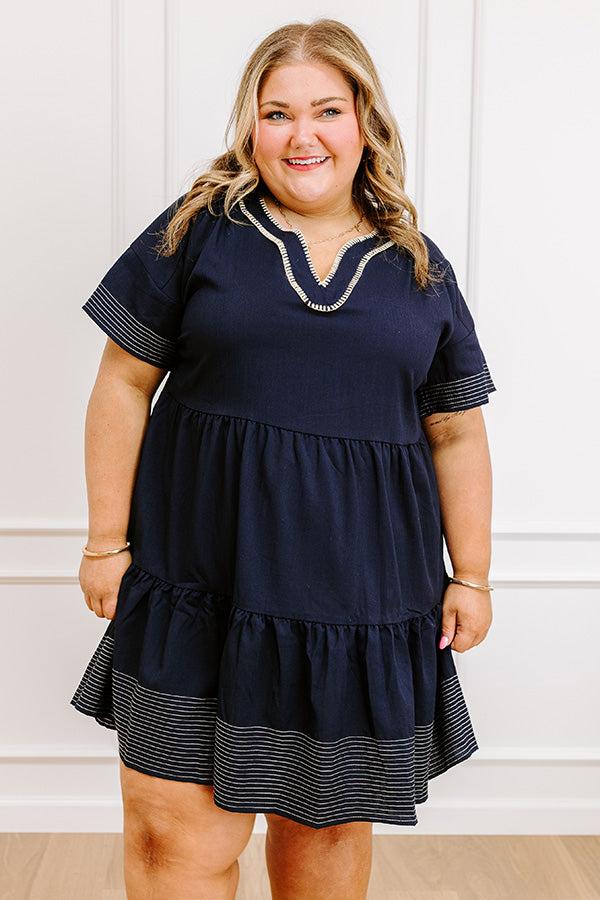 Lake Day Bliss Tiered Mini Dress in Navy Curves Product Image