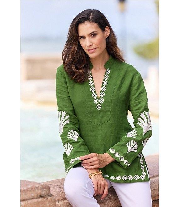 Jude Connally Elyce Embroidered Linen V-Neck Long Sleeve Tunic Product Image