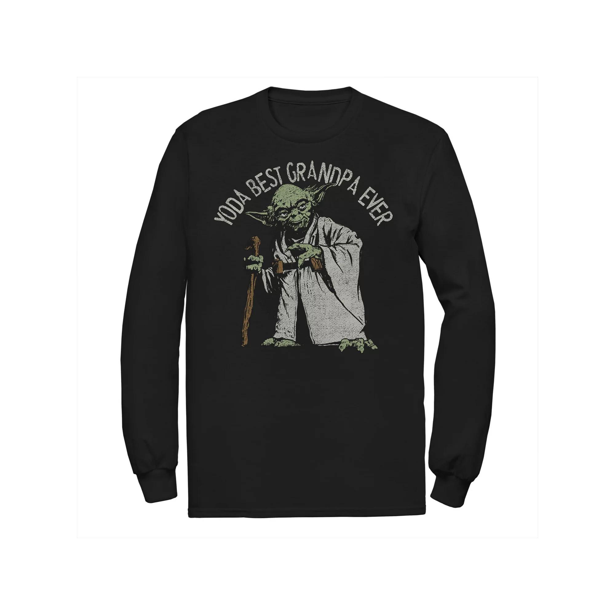 Men's Star Wars Yoda Best Grandpa Ever Long Sleeve Tee, Size: 3XL Tall, Black Product Image
