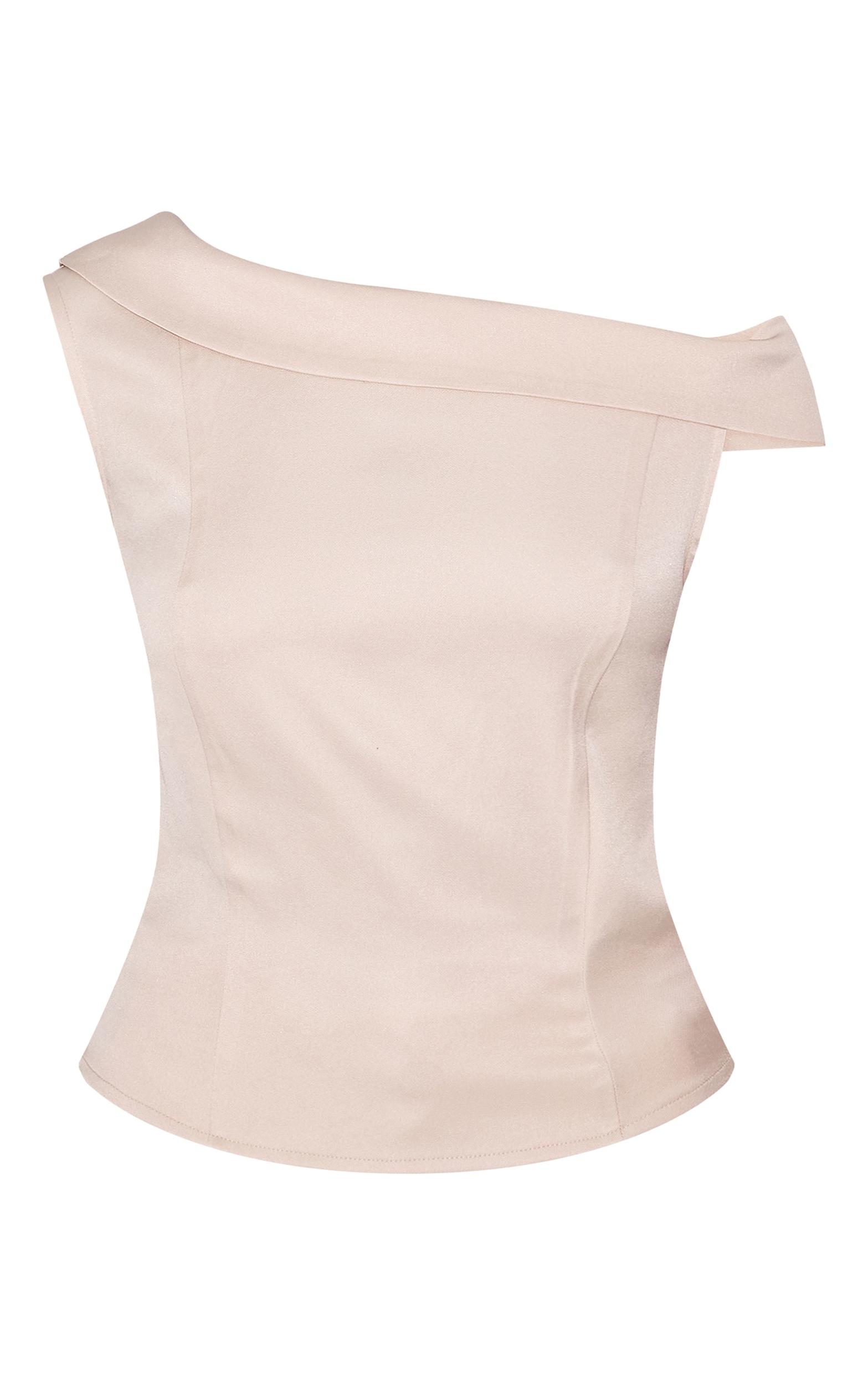  Ecru Asymmetric Fold Over Detail Top Product Image