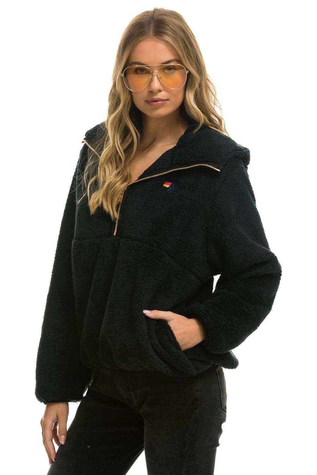 TEDDY APRES  HOODED HALF ZIP JACKET - BLACK Female Product Image