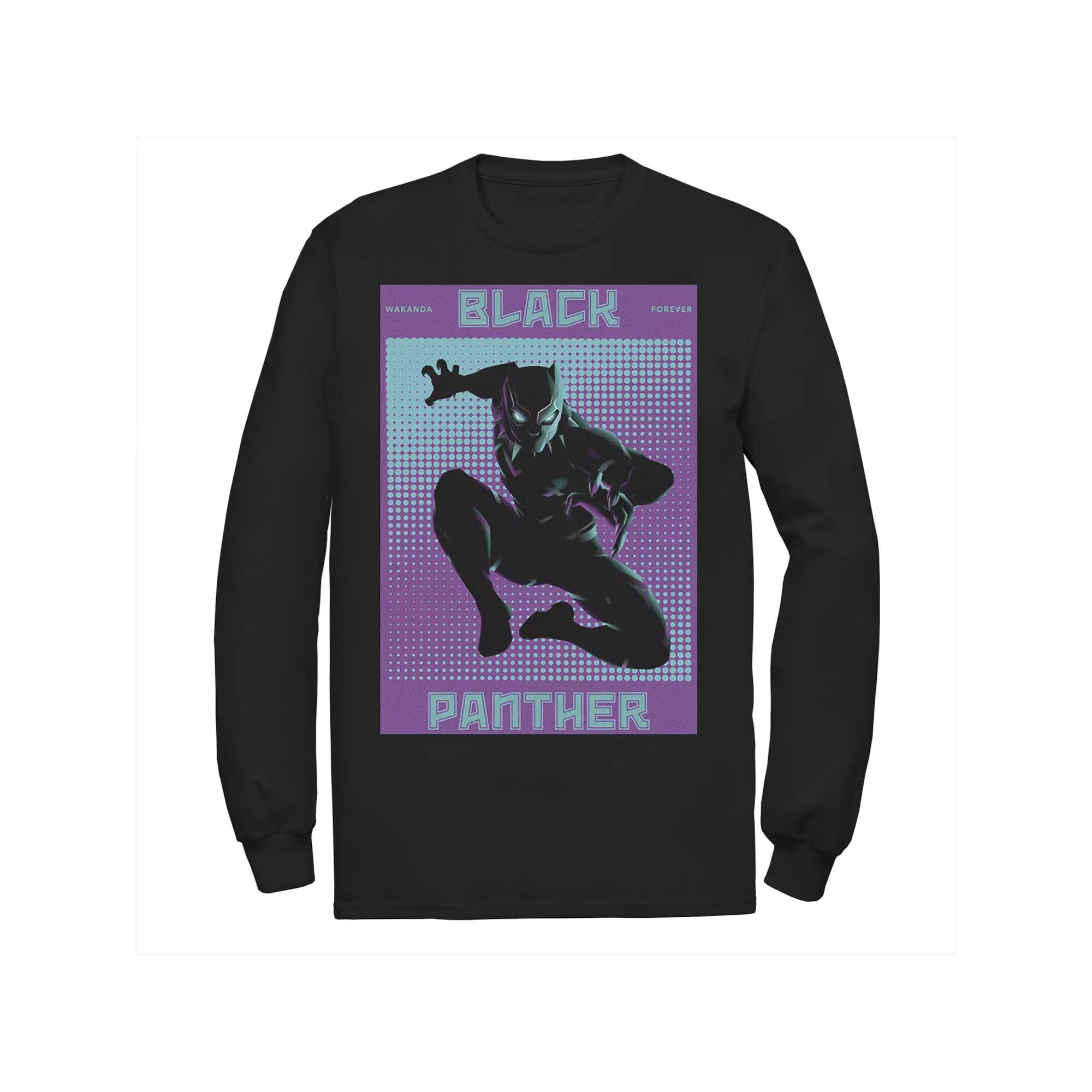 Men's Marvel Black Panther Halftone Pop Art Poster Long Sleeve Graphic Tee,  Product Image