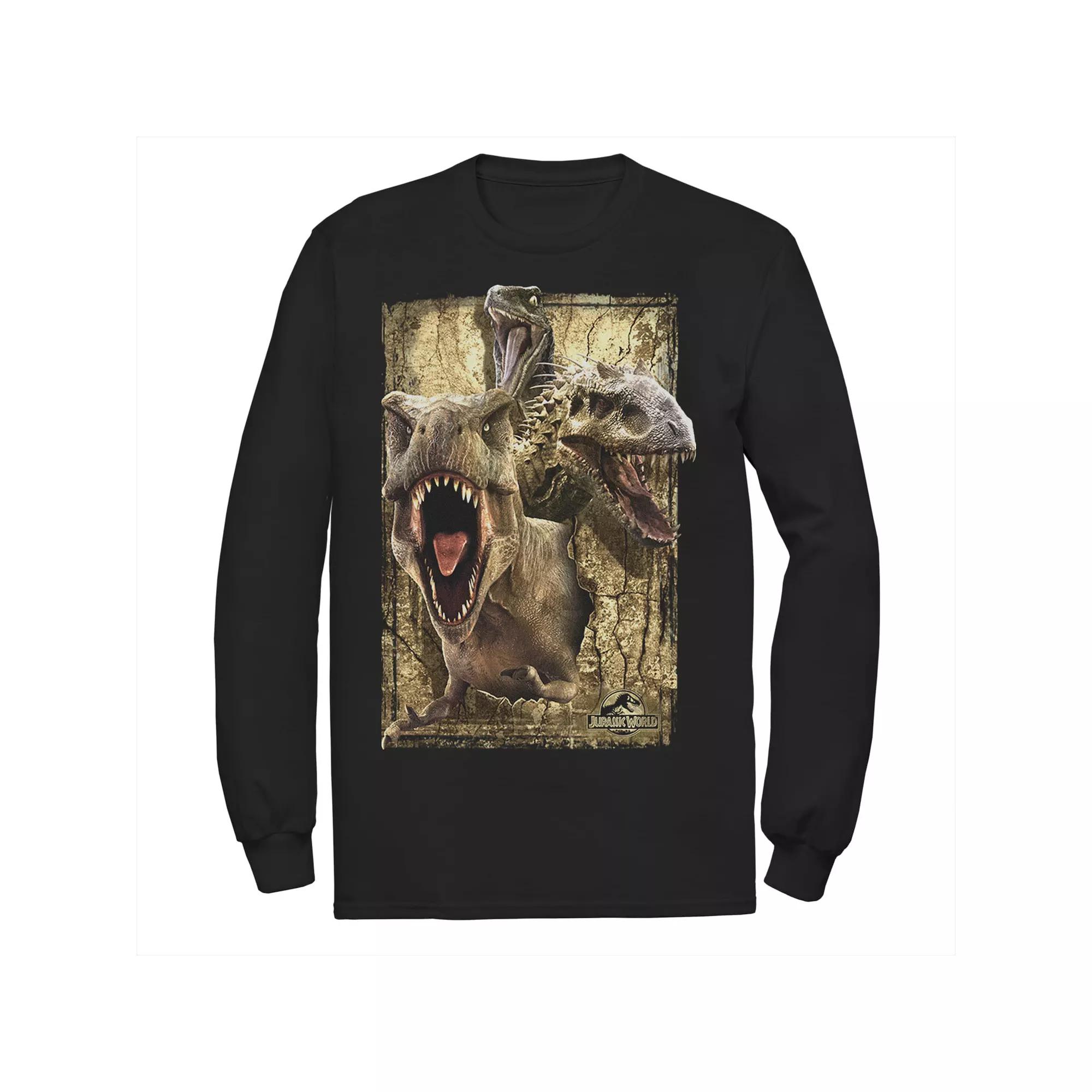 Men's Jurassic World T-Rex Indominus Rex & Raptor Long Sleeve Graphic Tee,  Product Image