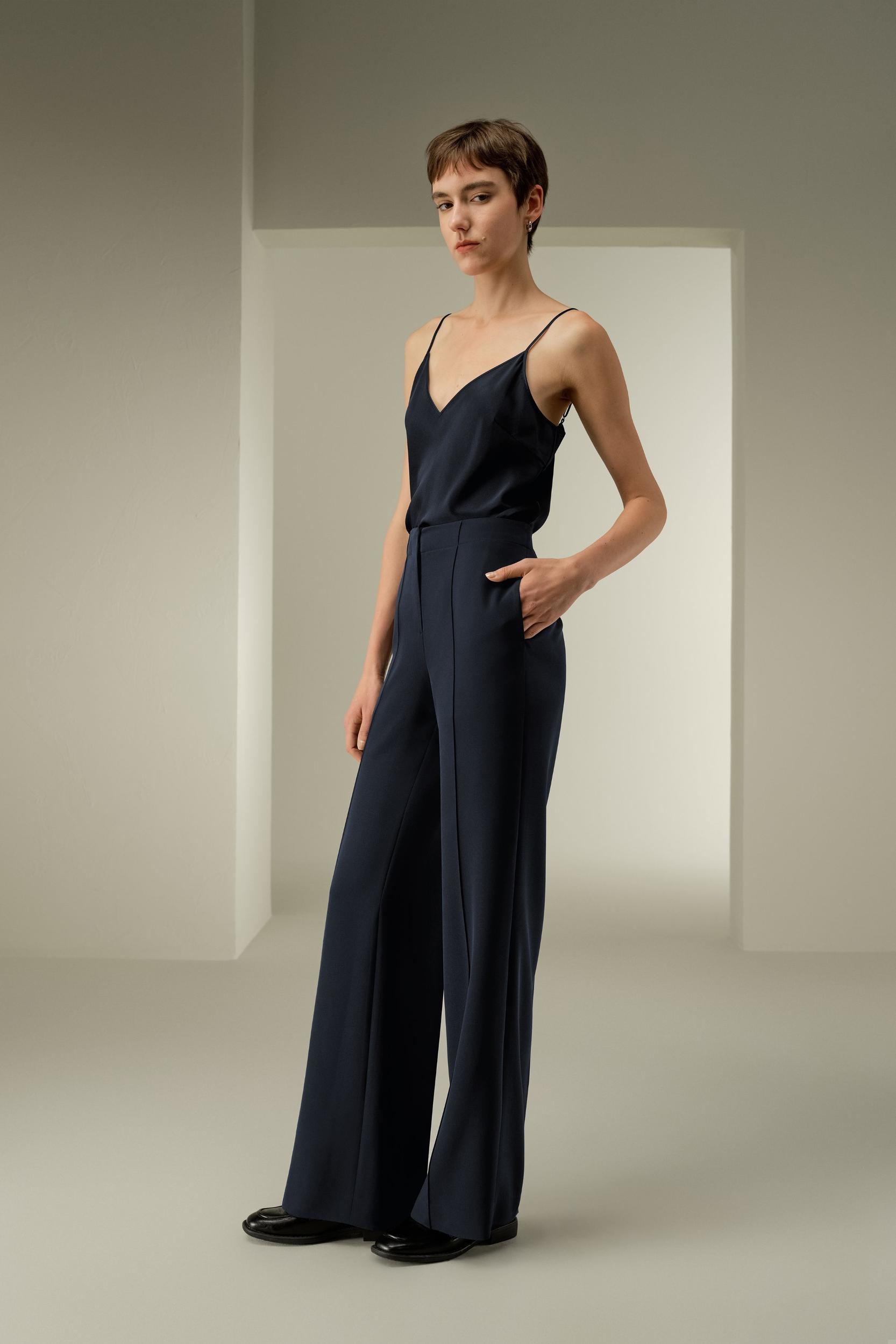 LILYSILK Silk Wide Leg Trousers - Women - Midnight Blue Heavy Silk - Breathable Minimalist Trouser 12 Product Image