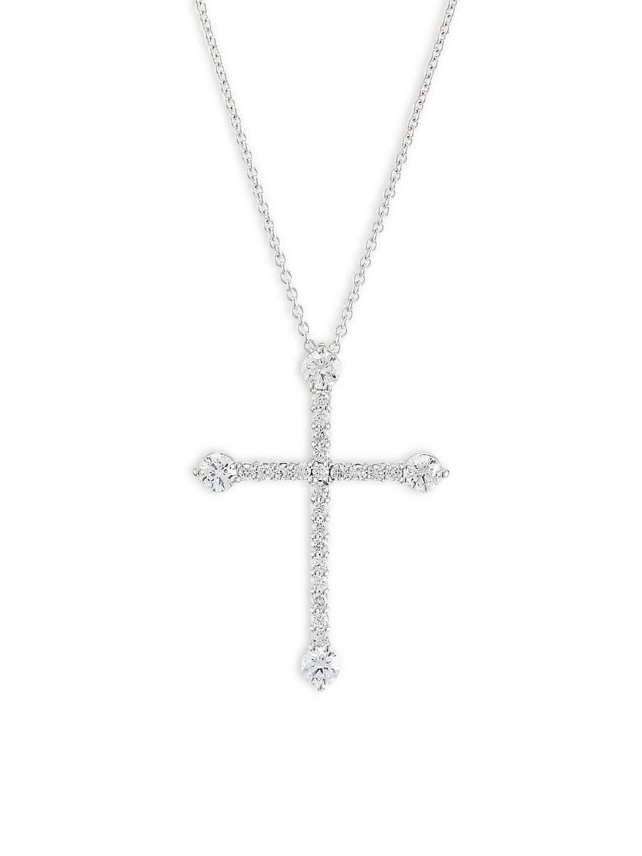 Womens 18K White Gold Diamond Cross Pendant Necklace Product Image