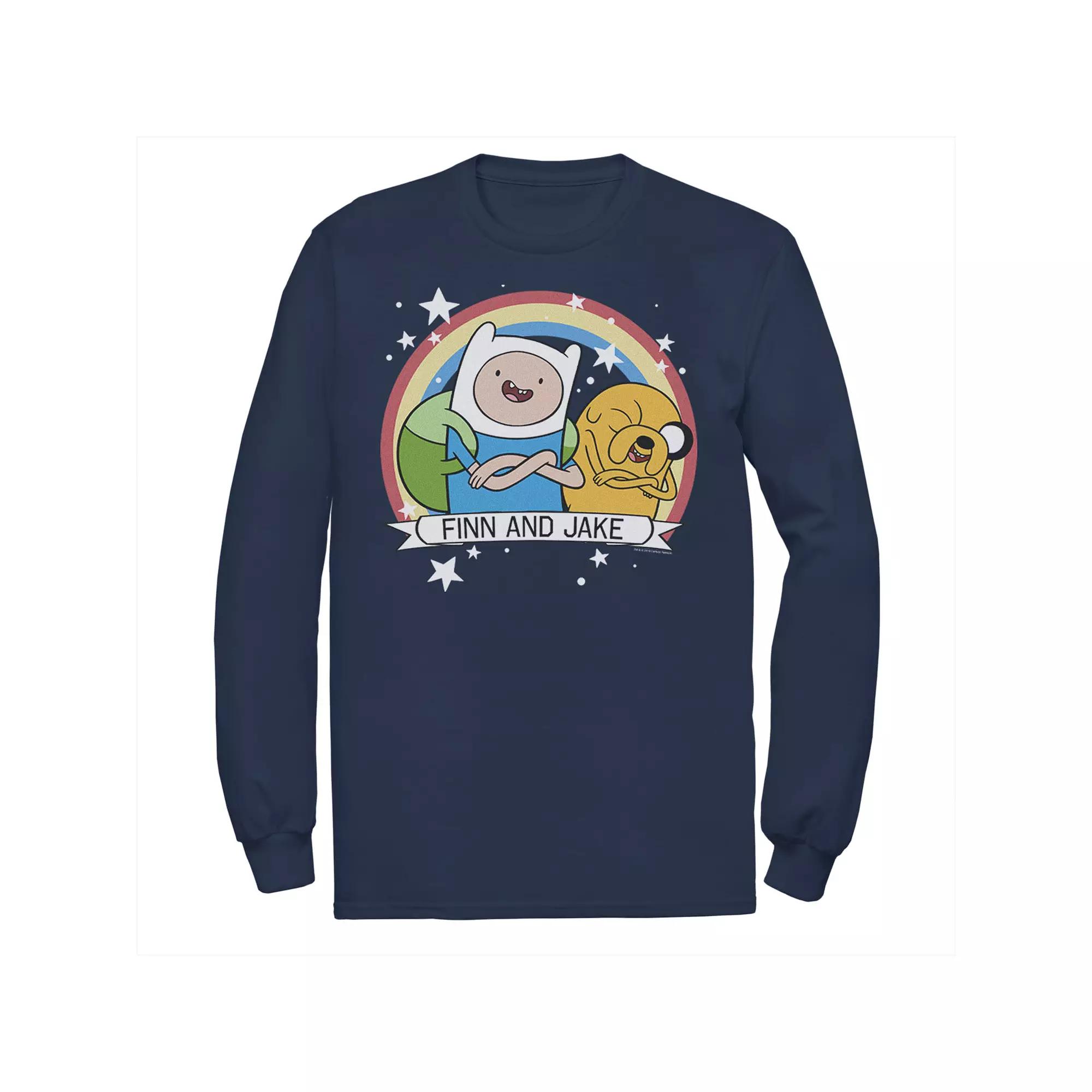 Men's Cartoon Network Adventure Time Finn & Jake Rainbow Banner Long Sleeve Tee,  Product Image