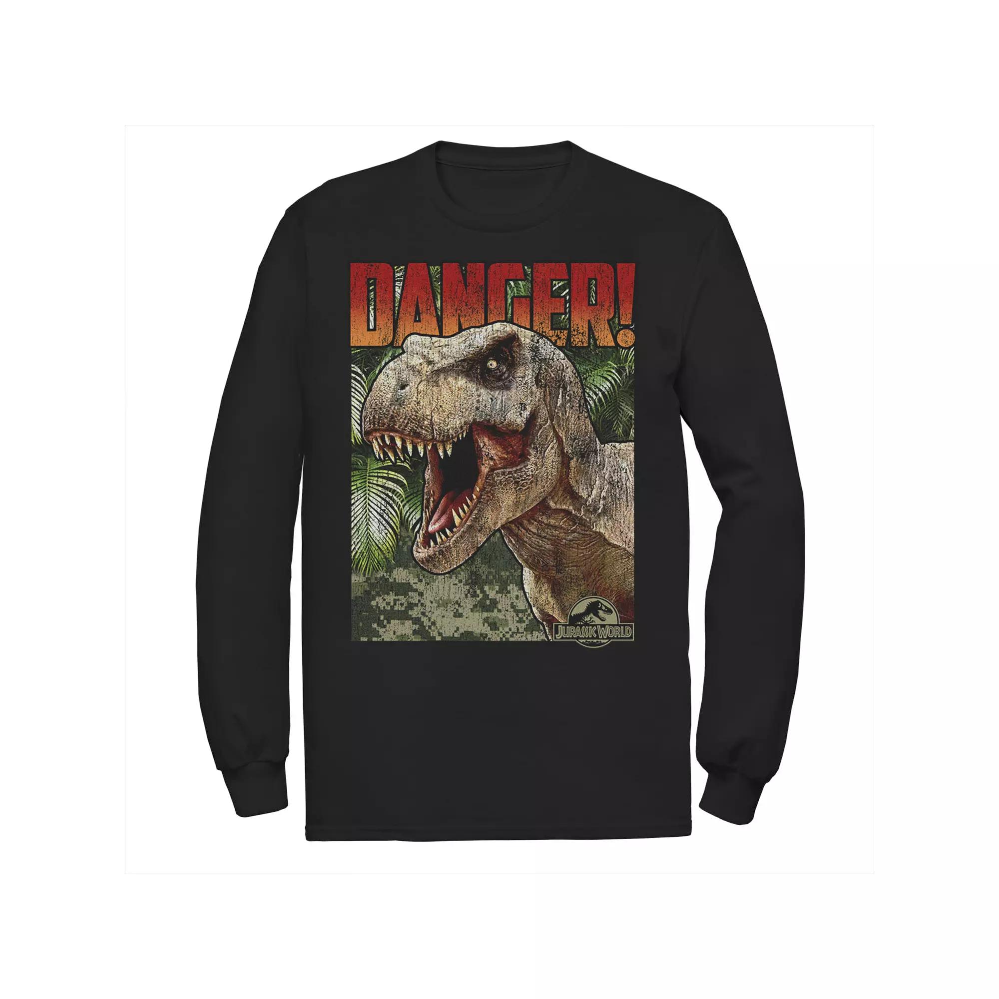 Men's Jurassic World Danger T-Rex Retro Poster Long Sleeve Graphic Tee,  Product Image
