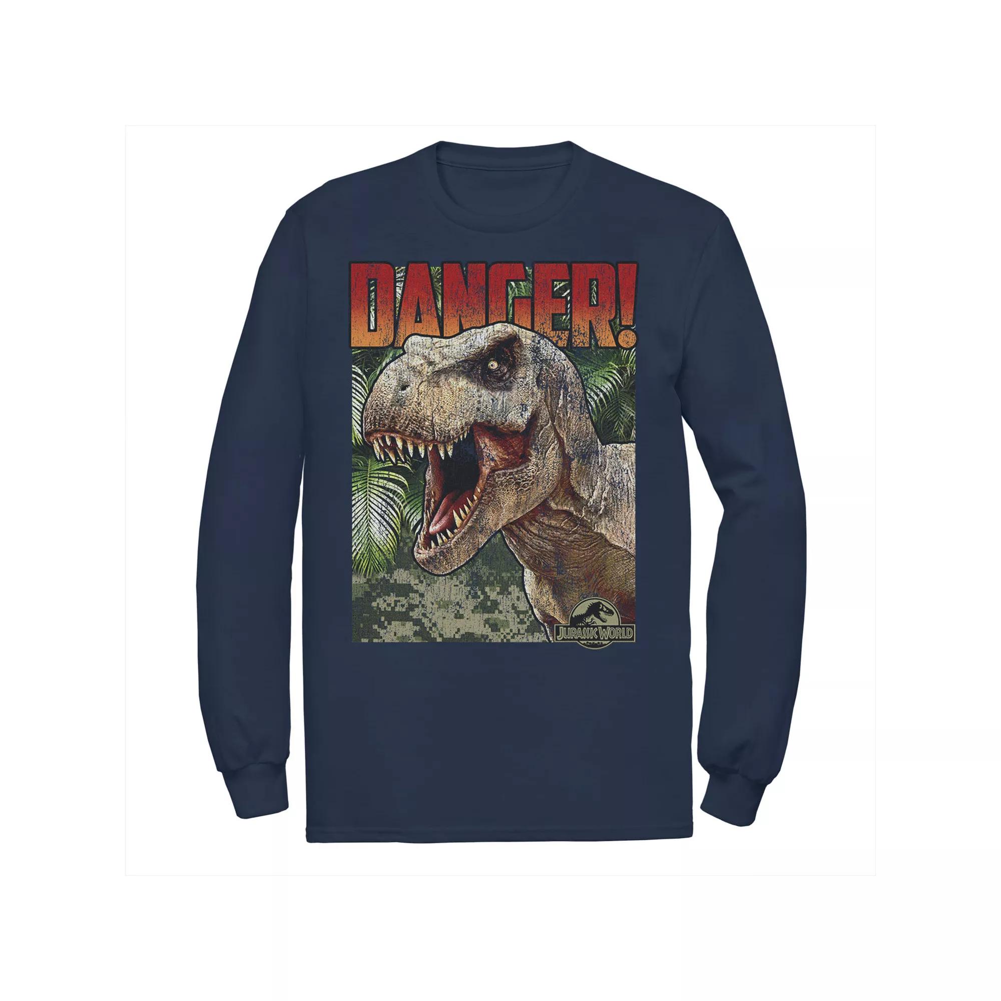 Men's Jurassic World Danger T-Rex Retro Poster Long Sleeve Graphic Tee,  Product Image
