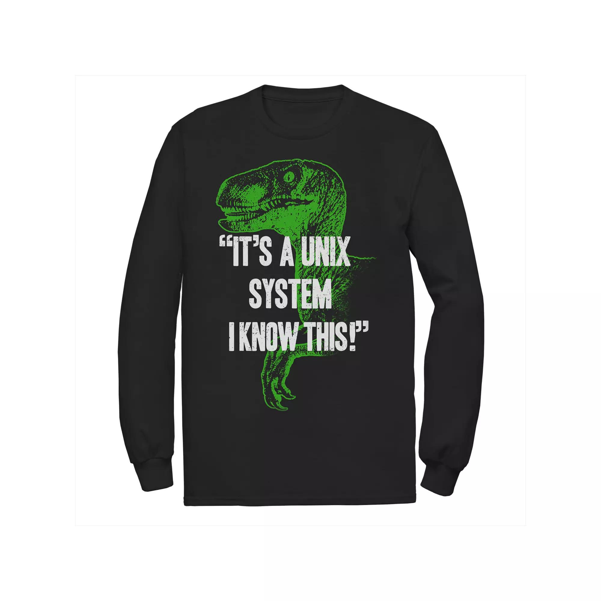 Men's Jurassic Park Neon Dinosaur A Unix System Long Sleeve Graphic Tee,  Product Image
