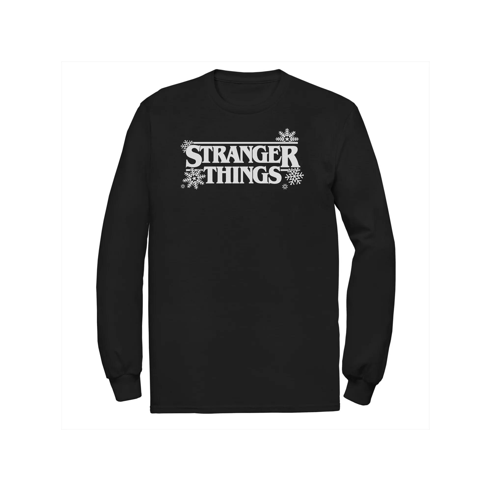 Big & Tall Stranger Things Holidays Snowflakes White Logo Long Sleeve Tee, Men's,  Product Image