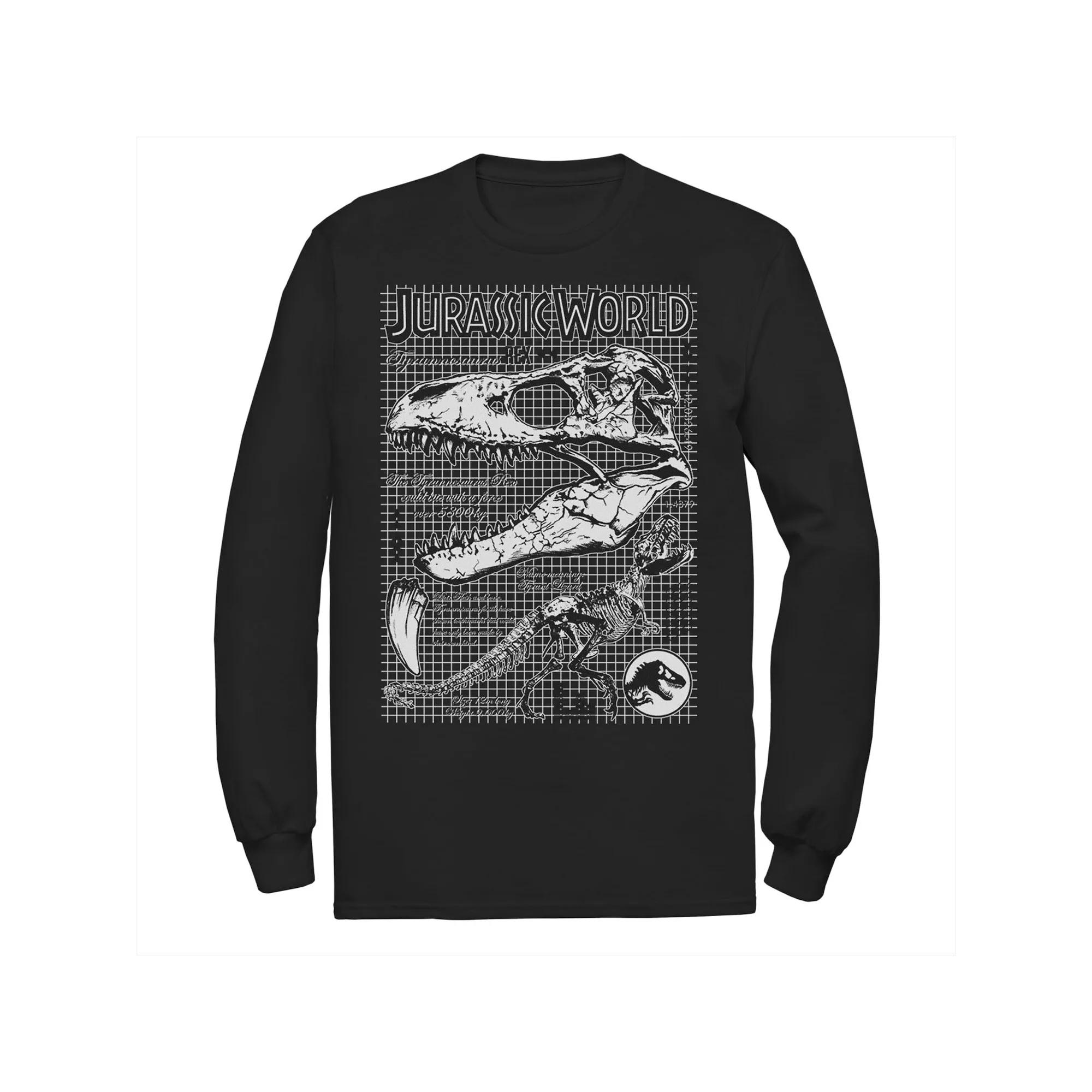 Men's Jurassic World Two T-Rex Bones Schematic Long Sleeve Graphic Tee,  Product Image
