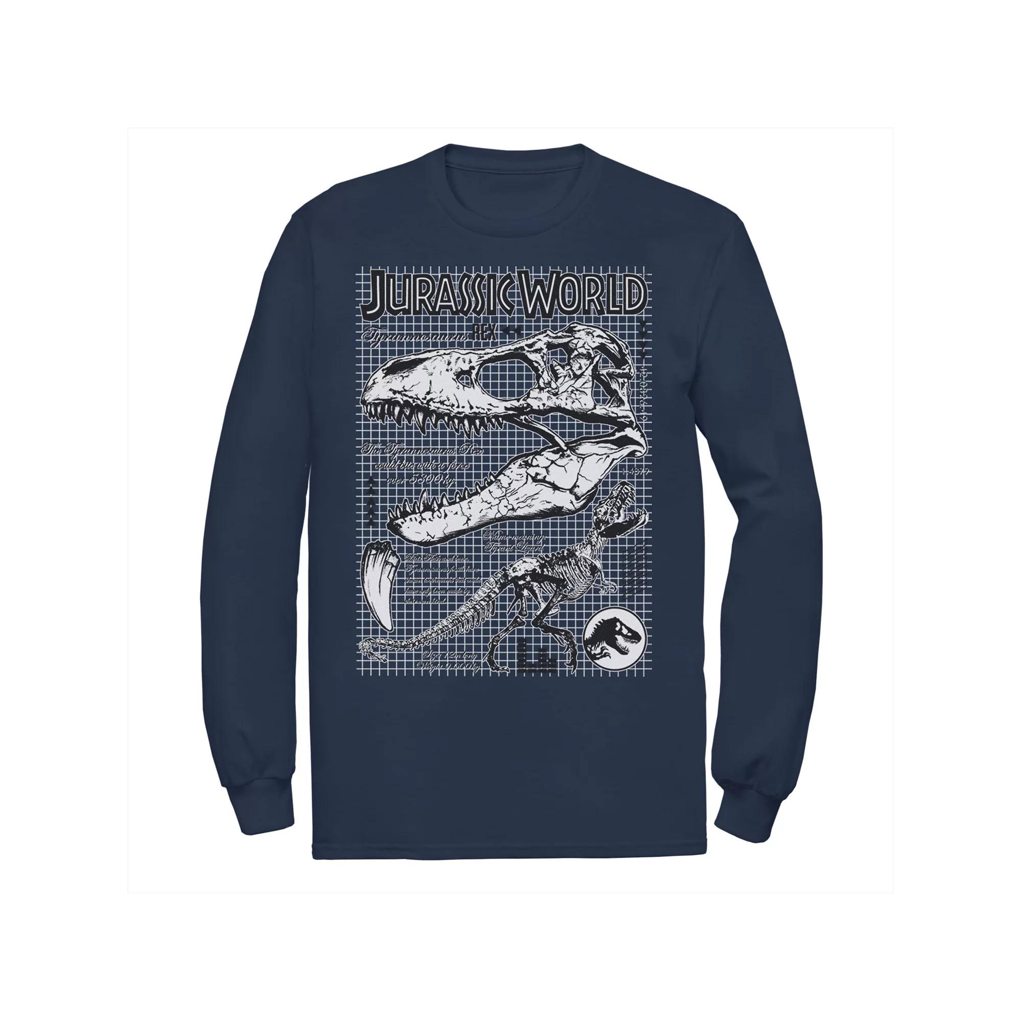 Men's Jurassic World Two T-Rex Bones Schematic Long Sleeve Graphic Tee,  Product Image