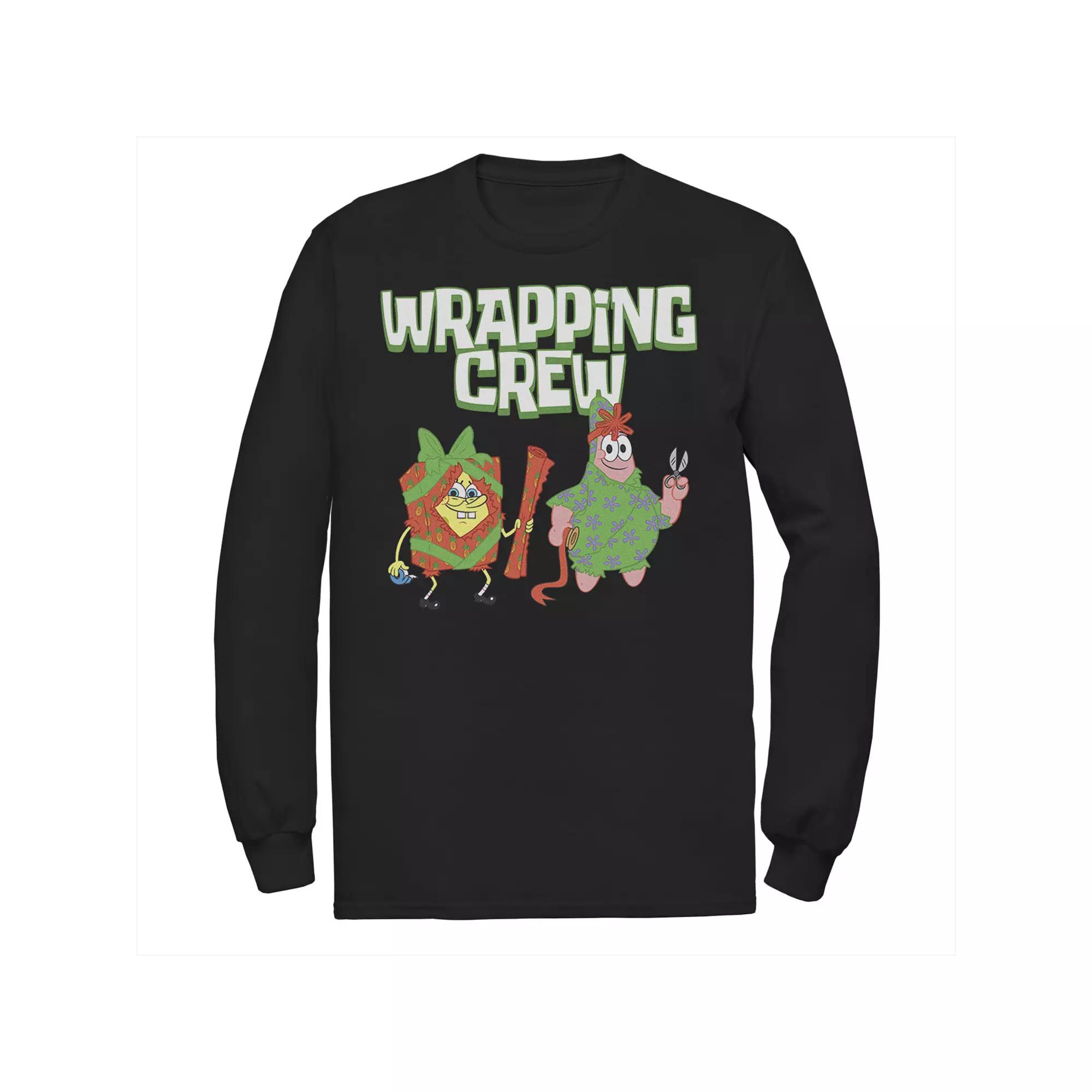 Men's Nickelodeon Spongebob Squarepants Patrick Wrapping Crew Christmas Long Sleeve Graphic Tee,  Product Image