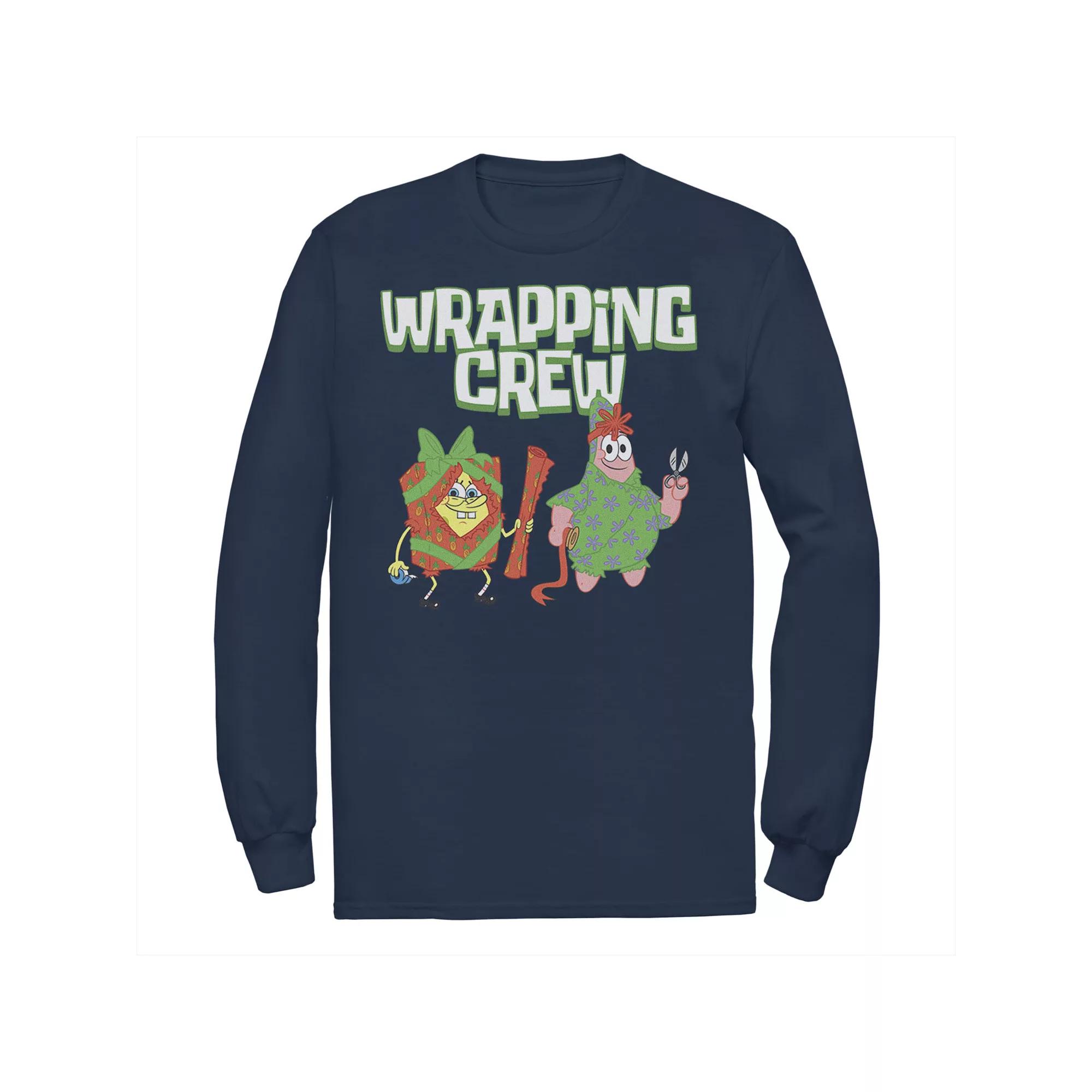 Men's Nickelodeon Spongebob Squarepants Patrick Wrapping Crew Christmas Long Sleeve Graphic Tee,  Product Image