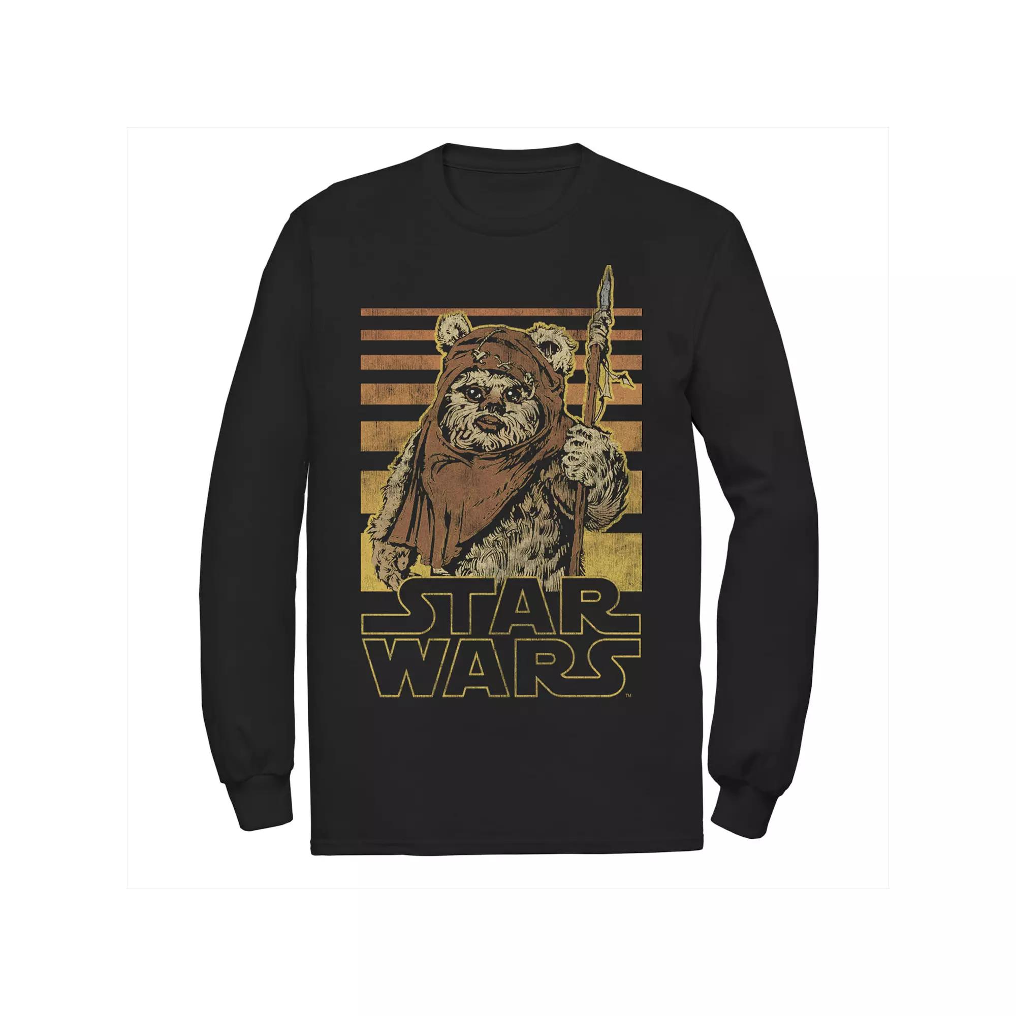 Men's Star Wars Wicket Retro Ewok Sunset Halftone Long Sleeve Graphic Tee,  Product Image