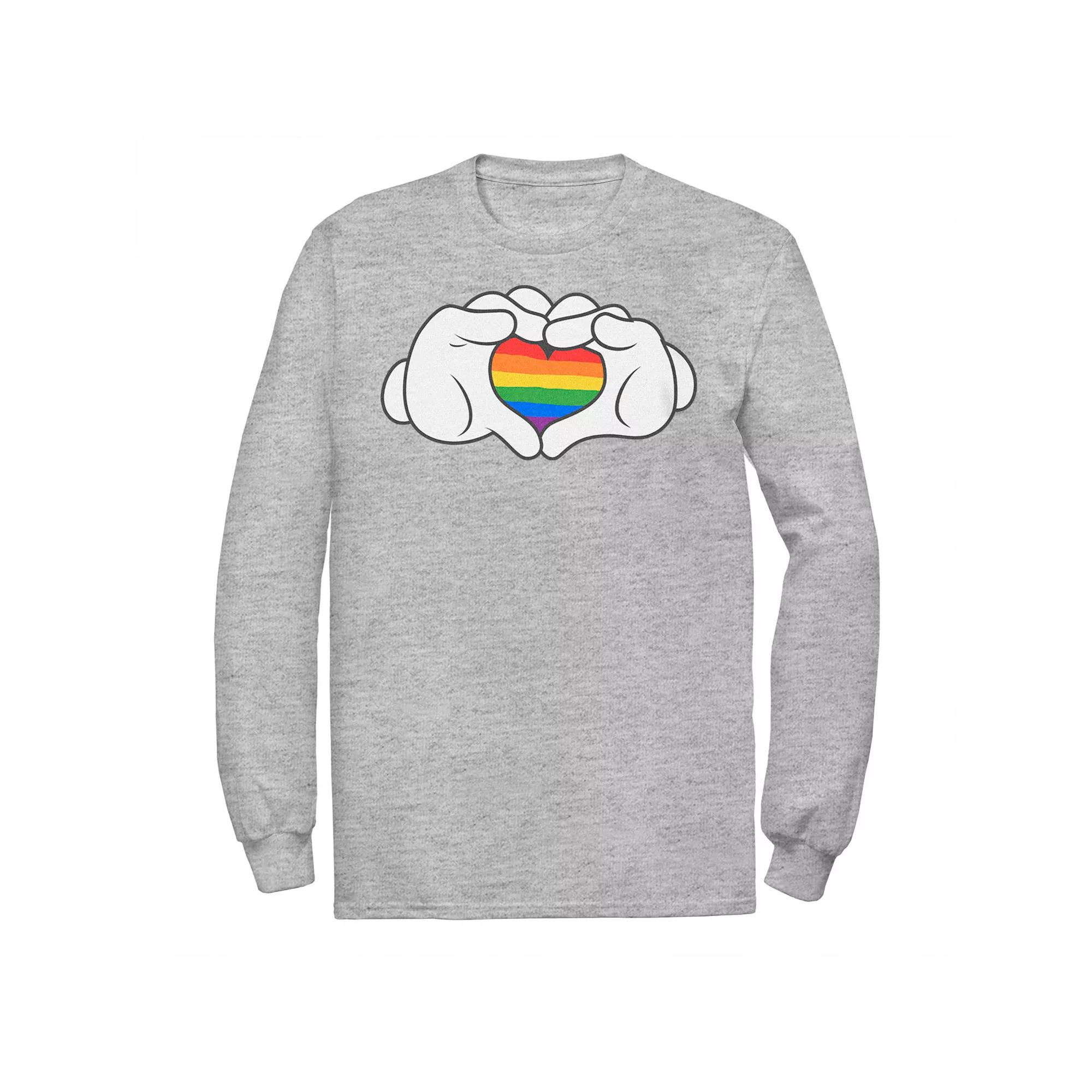 Disney's Mickey Mouse Big & Tall Rainbow Fill Heart Shaped Hands Long Sleeve Tee, Men's,  Product Image