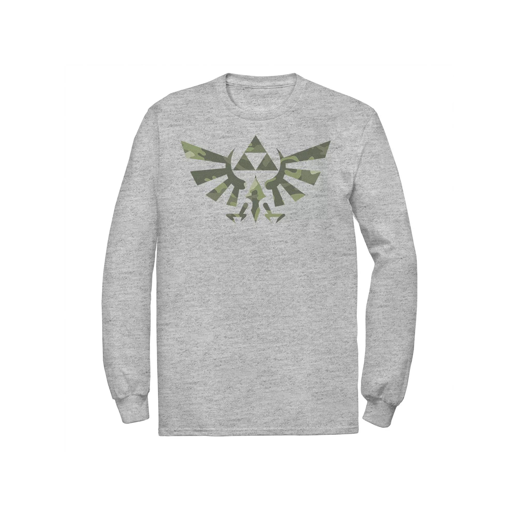 Men's Nintendo Zelda Classic Camo Hyrule Crest Triforce Long Sleeve Tee, Size: Large Tall, Athletic Grey Product Image