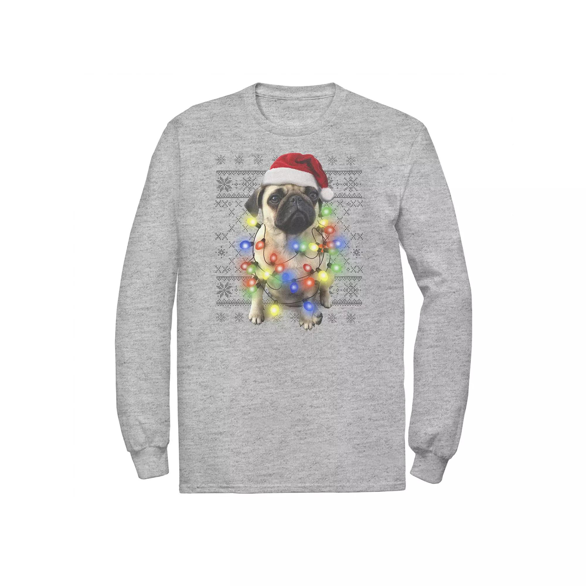 Big & Tall Ugly Sweater Photoreal Christmas Lights Pug Tee, Men's,  Product Image