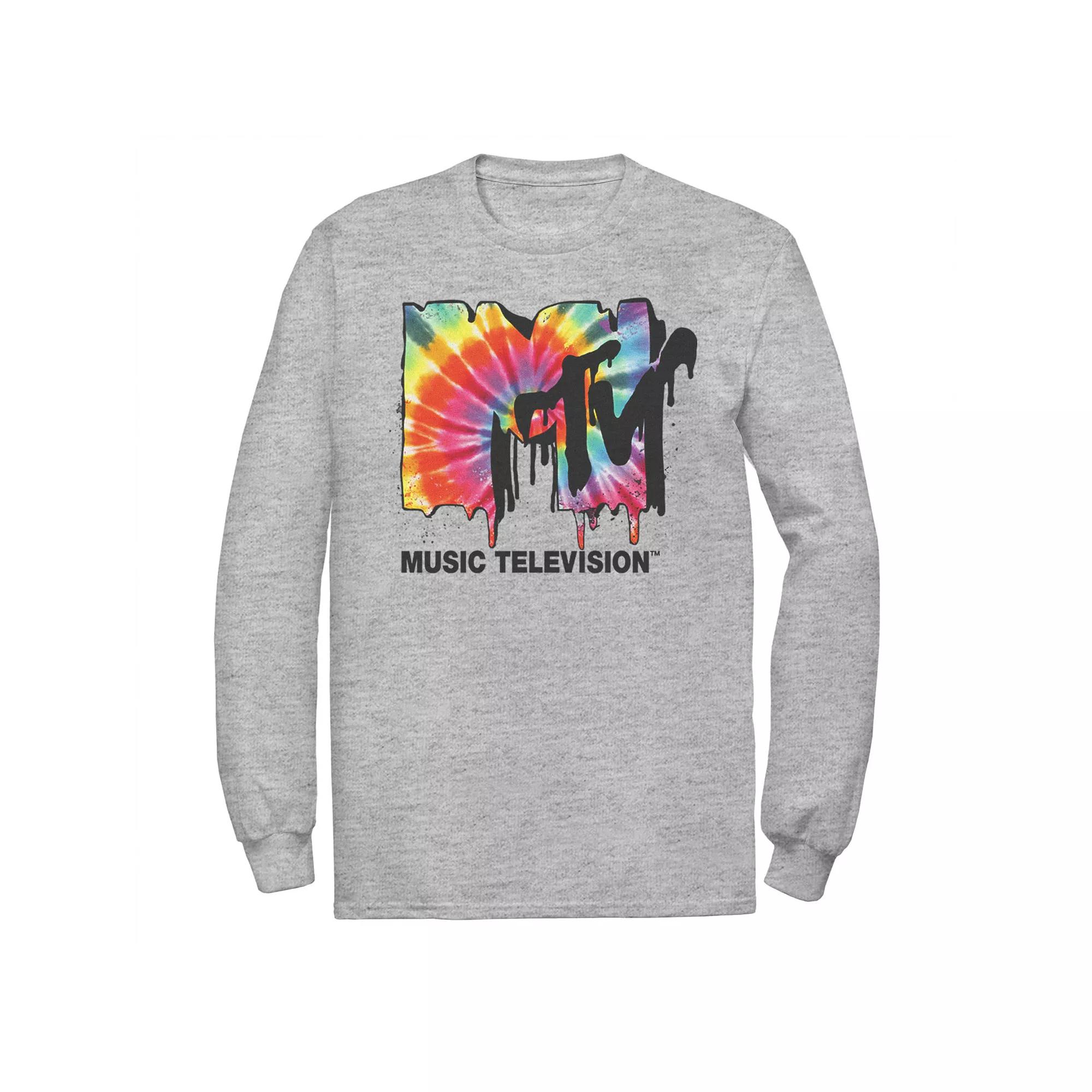 Men's MTV Classic Tie Dye Drip Logo Long Sleeve Graphic Tee,  Product Image