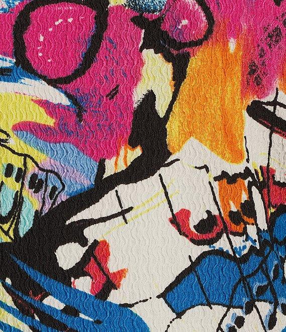 Calessa Petite Size Knit Abstract Butterfly Print Crew Neck 3/4 Sleeve Tunic Product Image