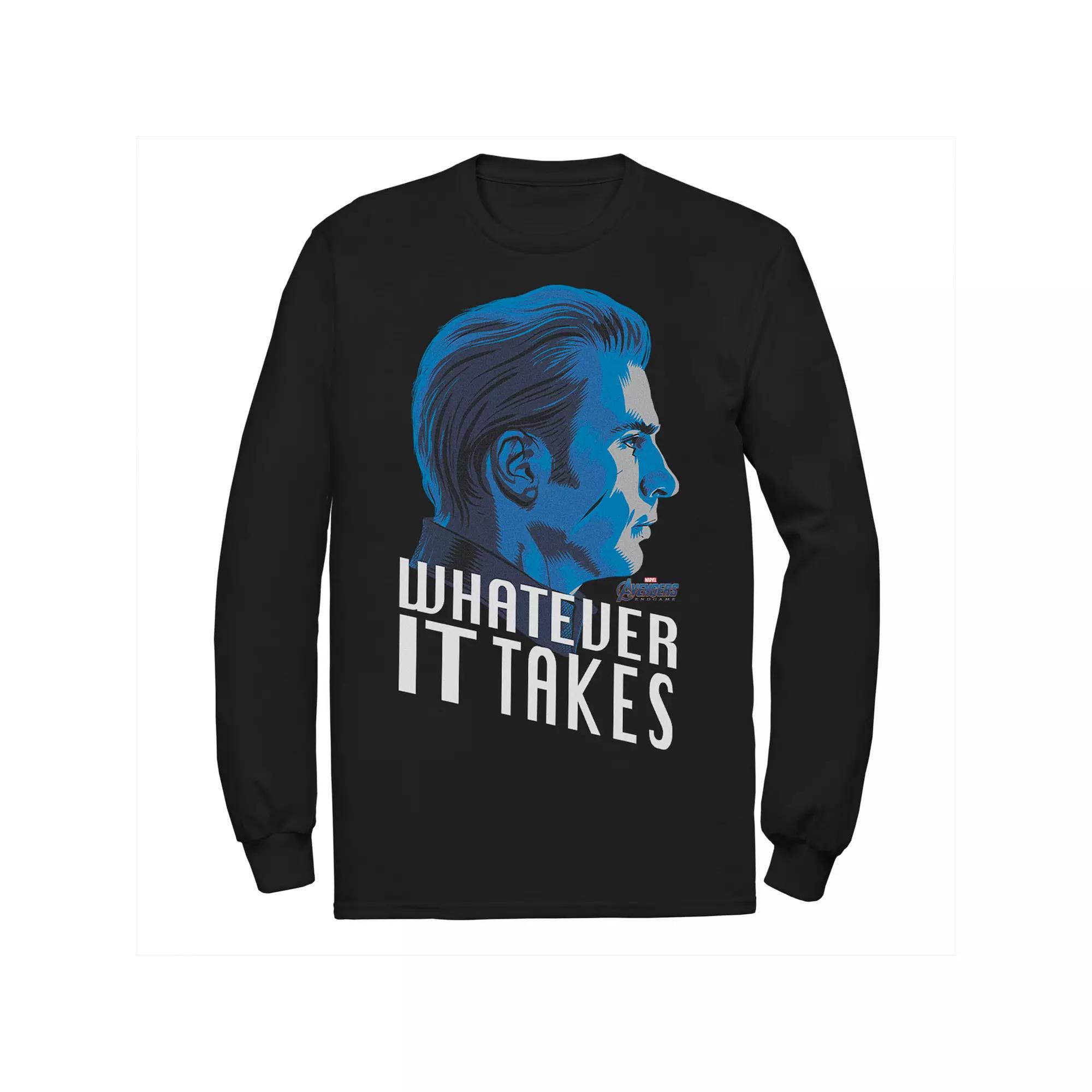 Men's Marvel Avengers Endgame Captain America What Ever It Takes Long Sleeve Graphic Tee, Size: Small, Black Product Image